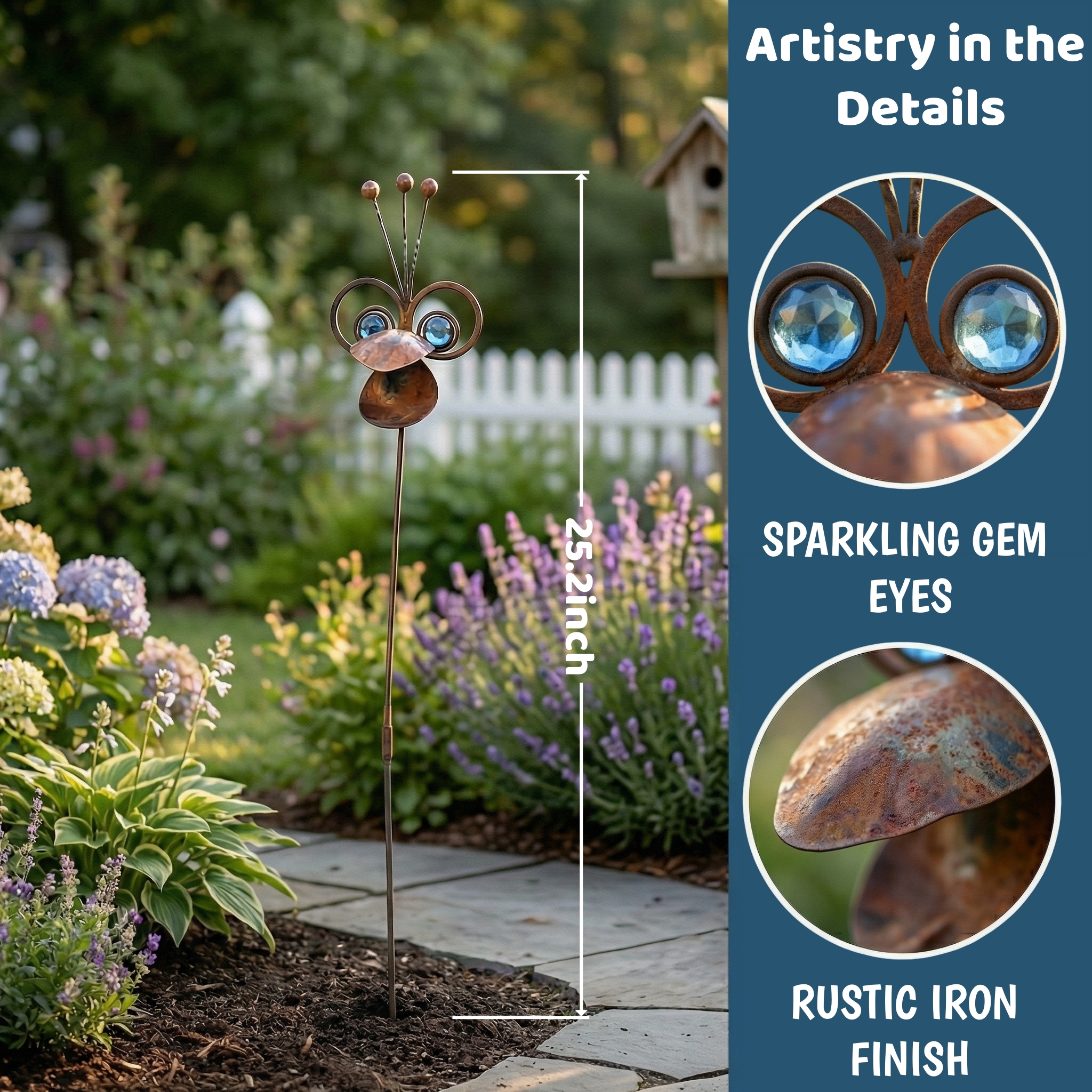 Set of 2 Vintage Rustic Iron Toucan Garden Stakes with Gem Eyes