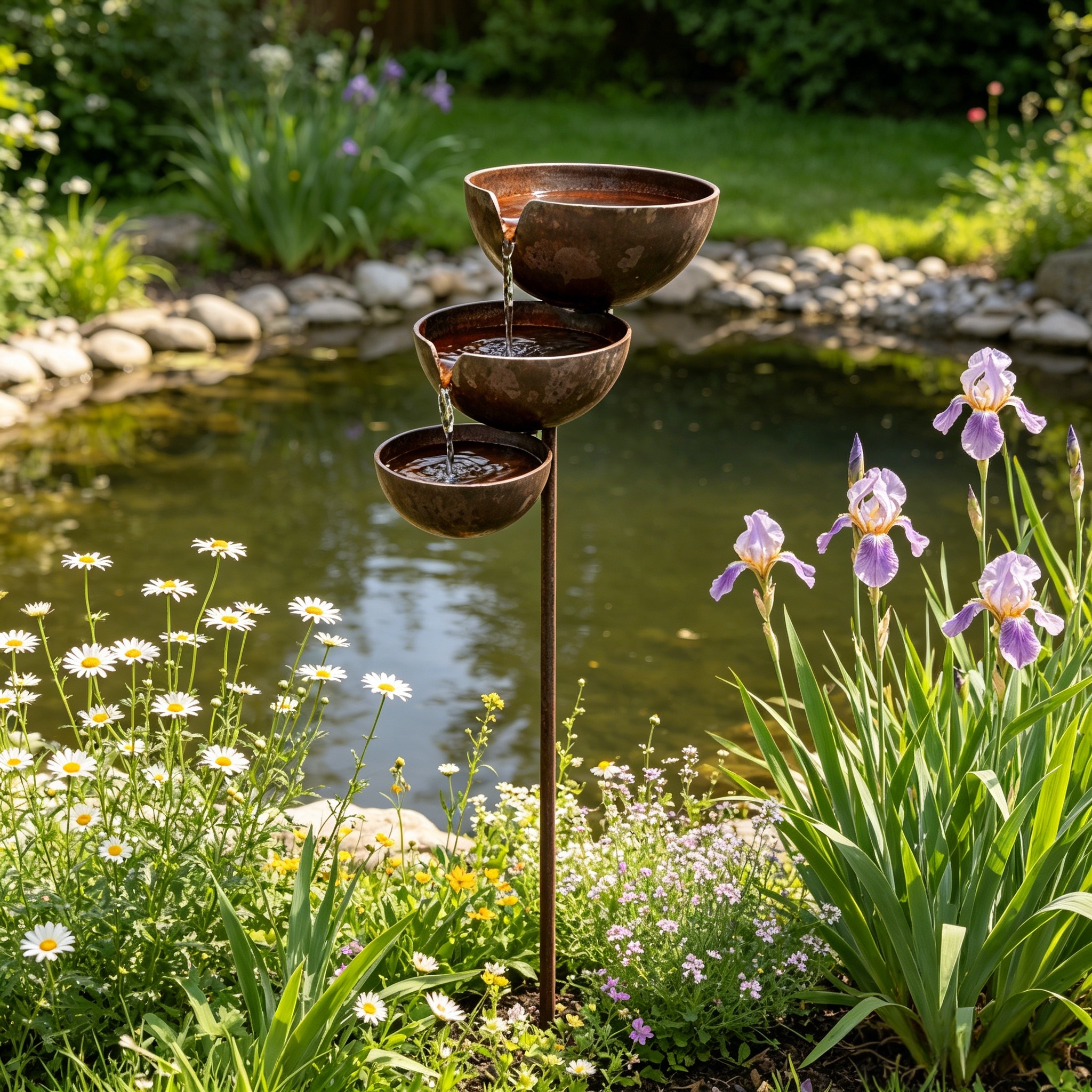 Three-Tier Metal Rain Catcher Bird Bath for Garden