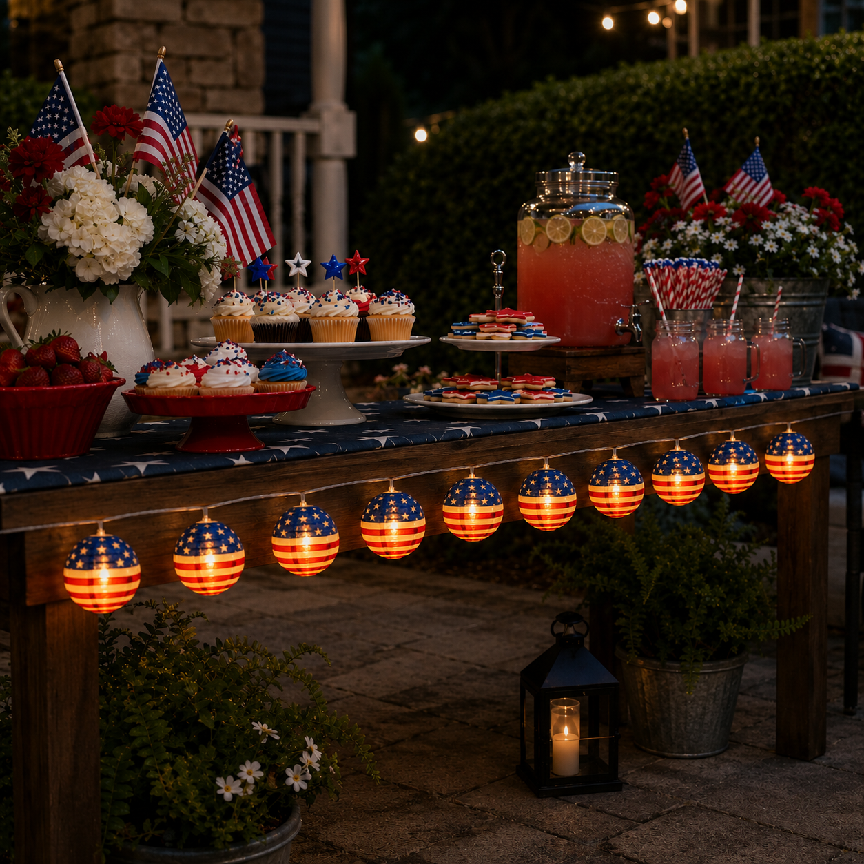 10 LED Patriotic American Flag Lantern String Lights