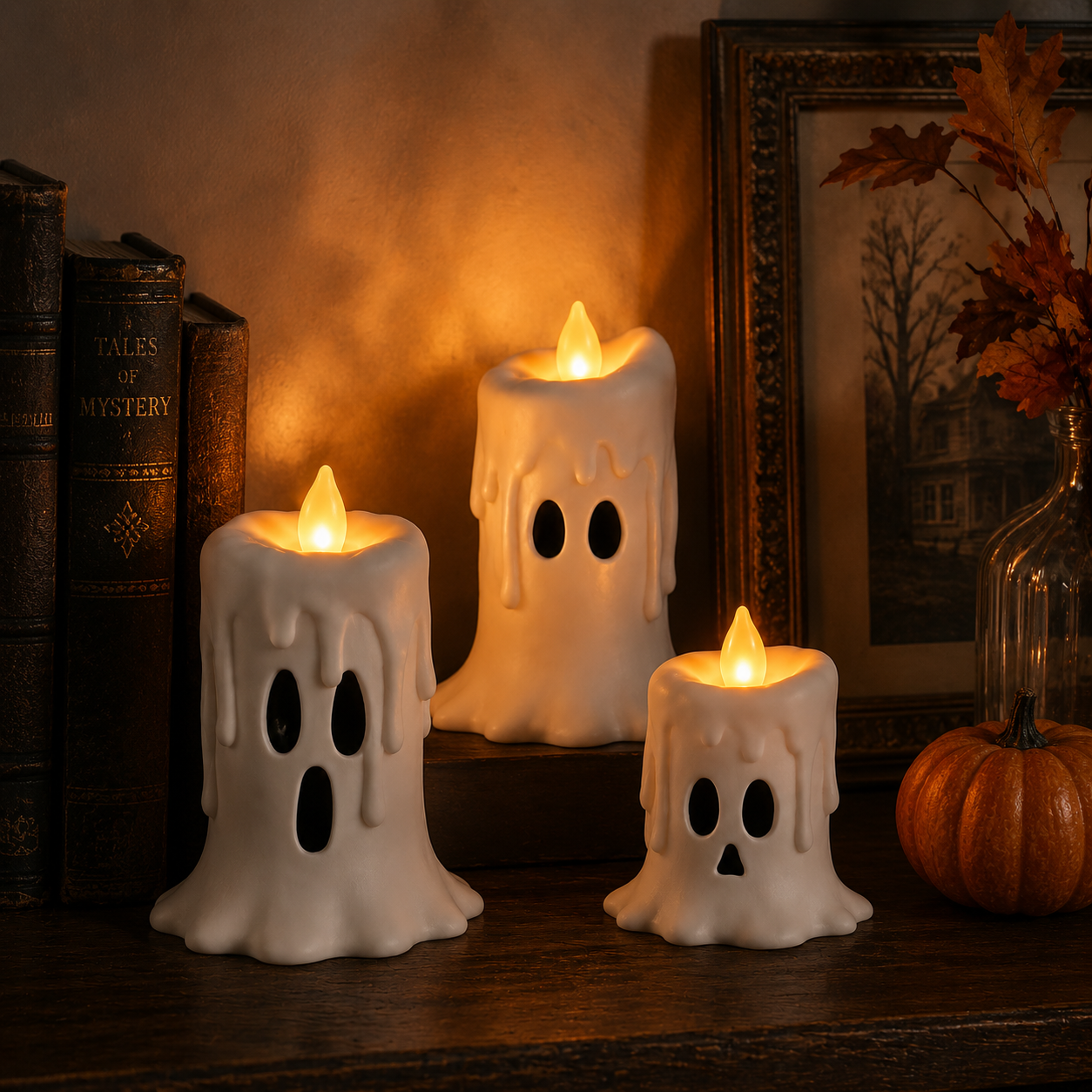 3-Piece Set Cozy Lighted Ghost Candles