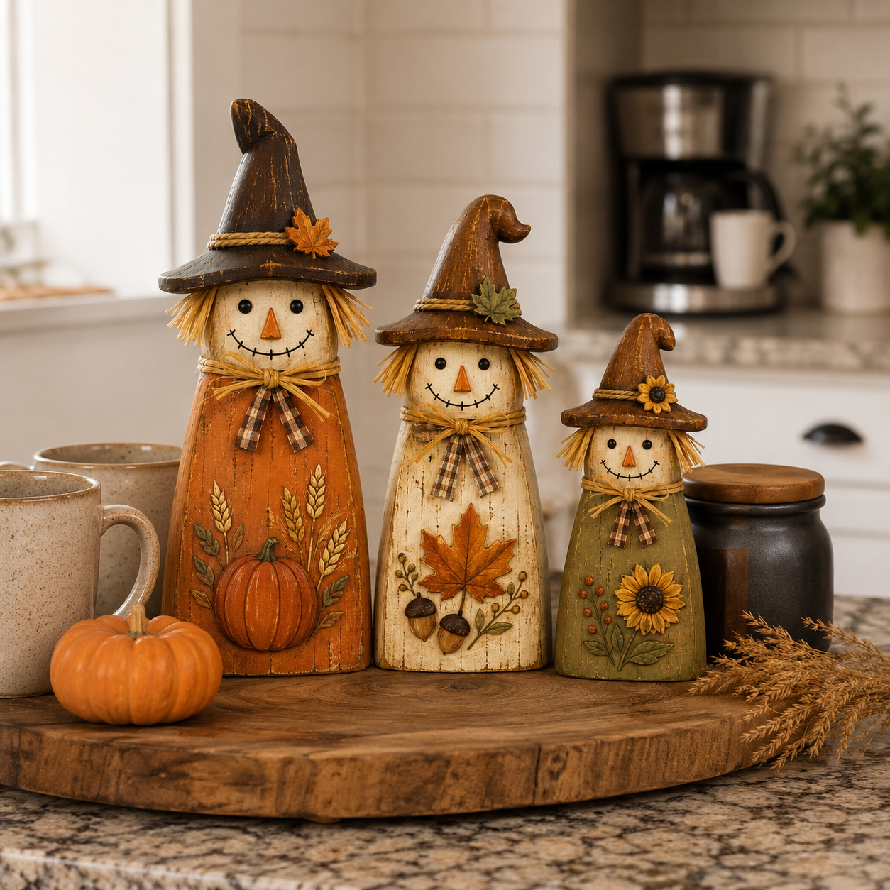 Vintage Wooden Scarecrow Fall Decor Set