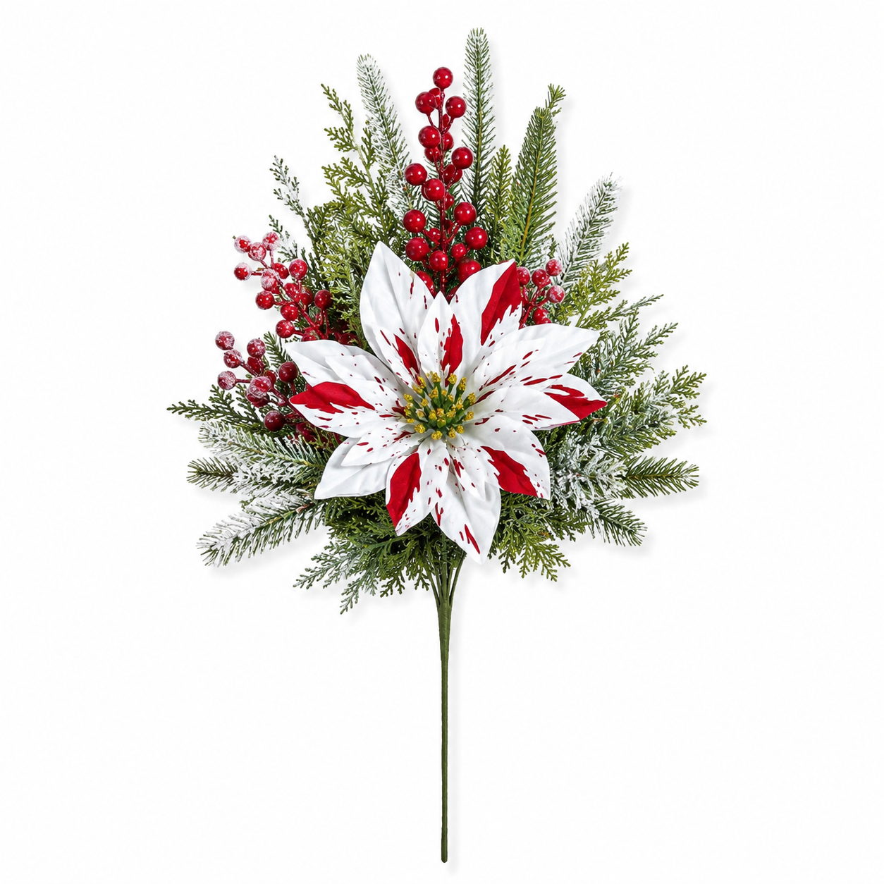 Christmas Poinsettia Planter Inserts – Set of 6 Red & White Holiday Floral Picks