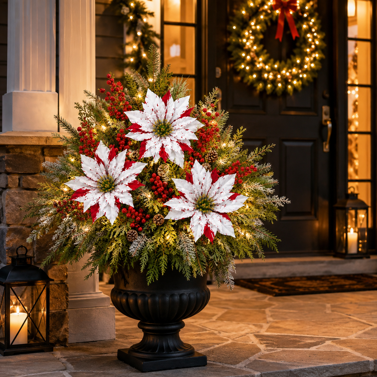 Pre-Lit Poinsettia Artificial Christmas Urn Filler