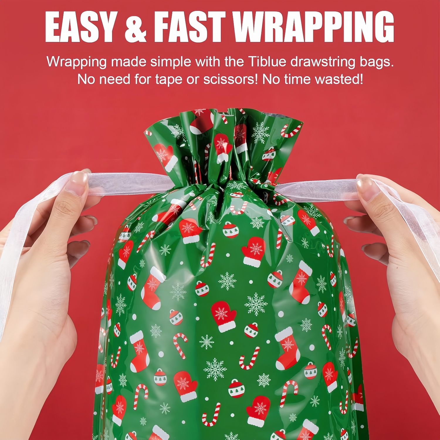Christmas Drawstring Gift Bags (28 Pack + 30 kraft Tags)