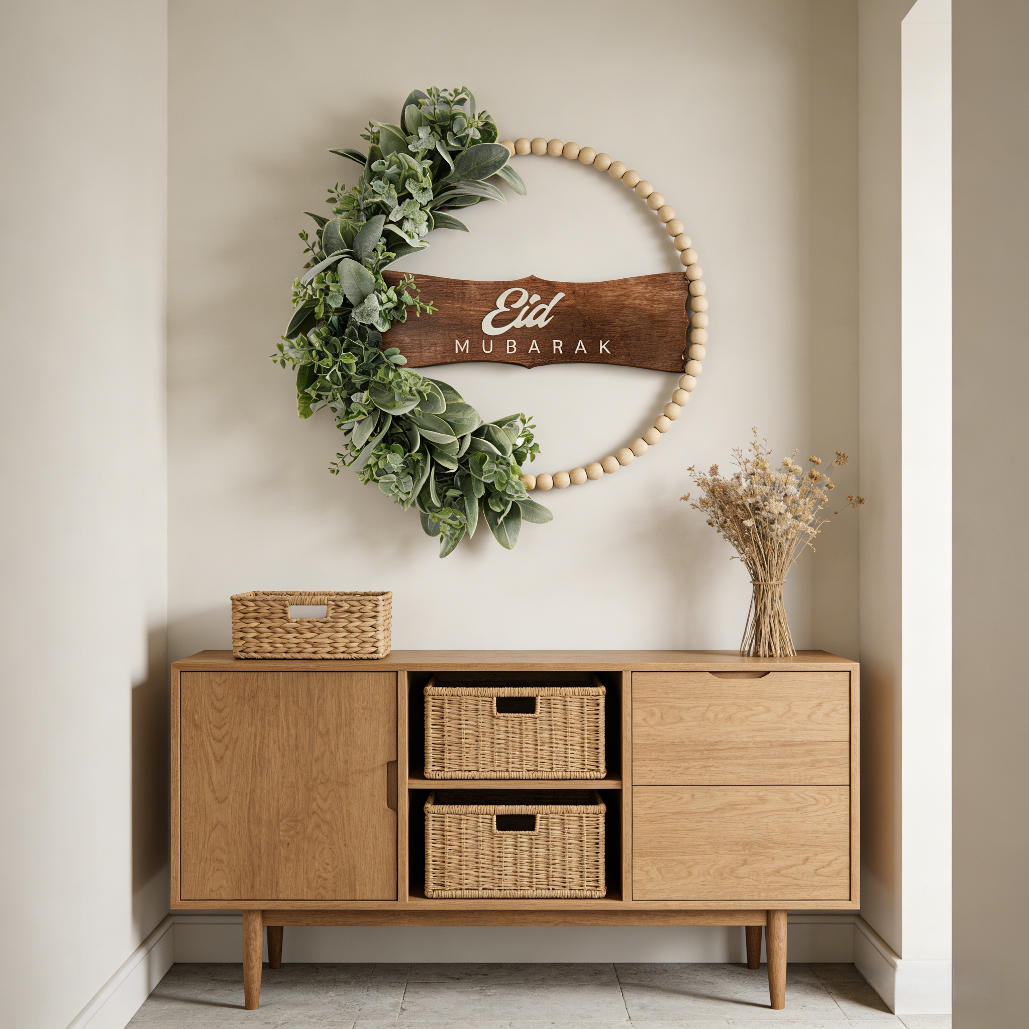 Ramadan Mubarak Wreath for Front Door – Greenery Decor for Ramadan & Eid