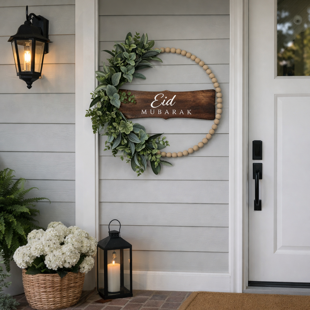 Ramadan Mubarak Wreath for Front Door – Greenery Decor for Ramadan & Eid