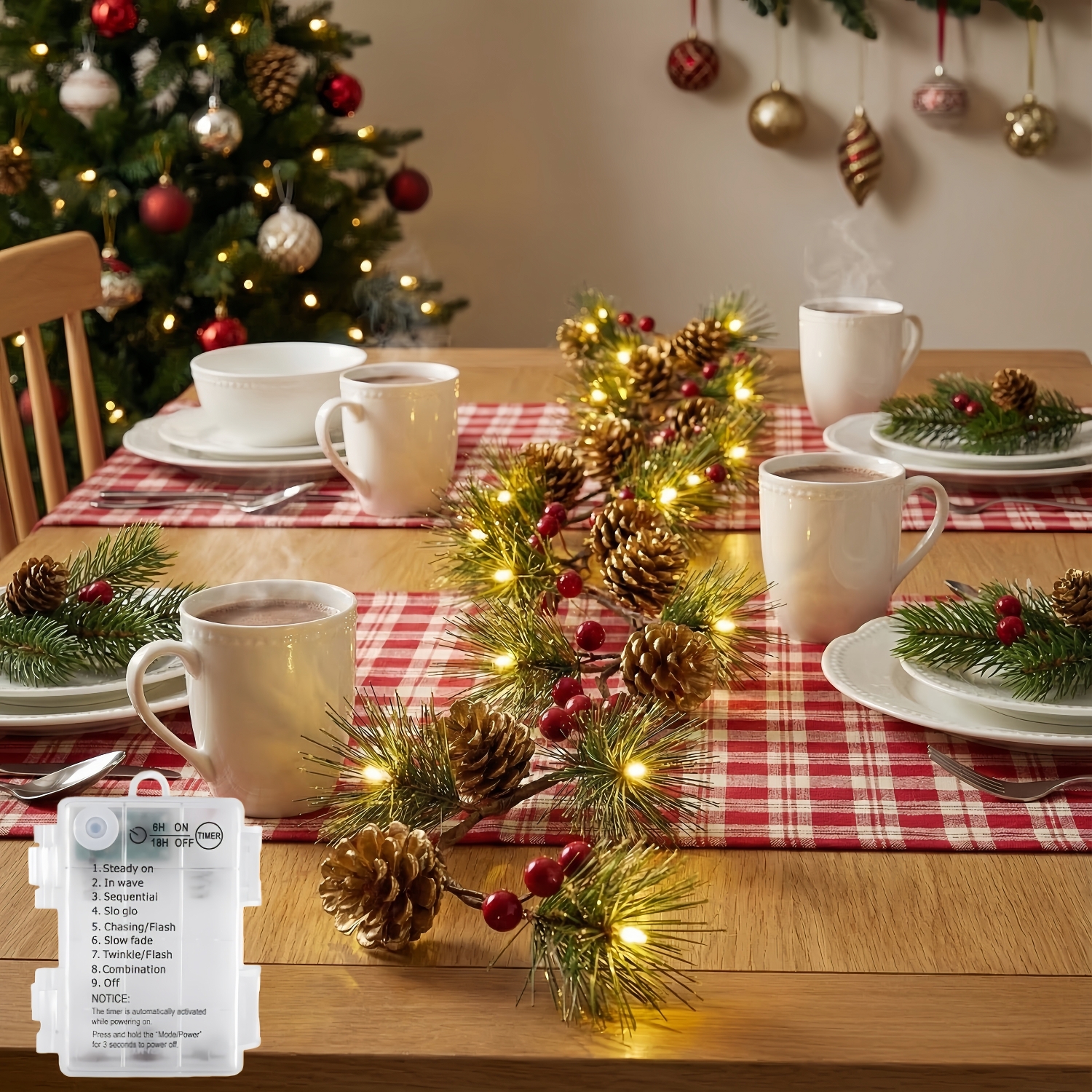 Christmas PineCones String Lights with Timer (6.56Ft 20 LED)