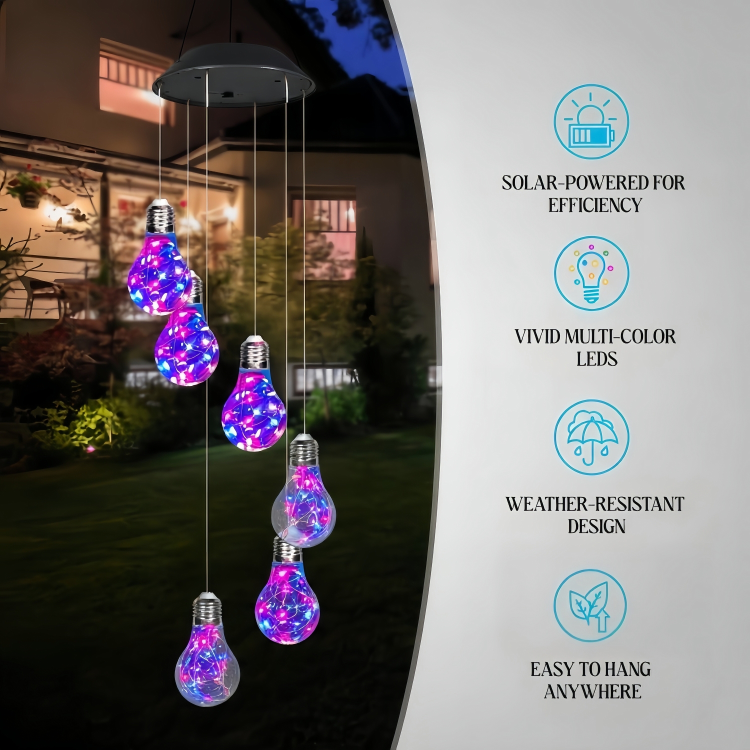 Solar-Powered Colorful LED Light Bulb Wind Chimes