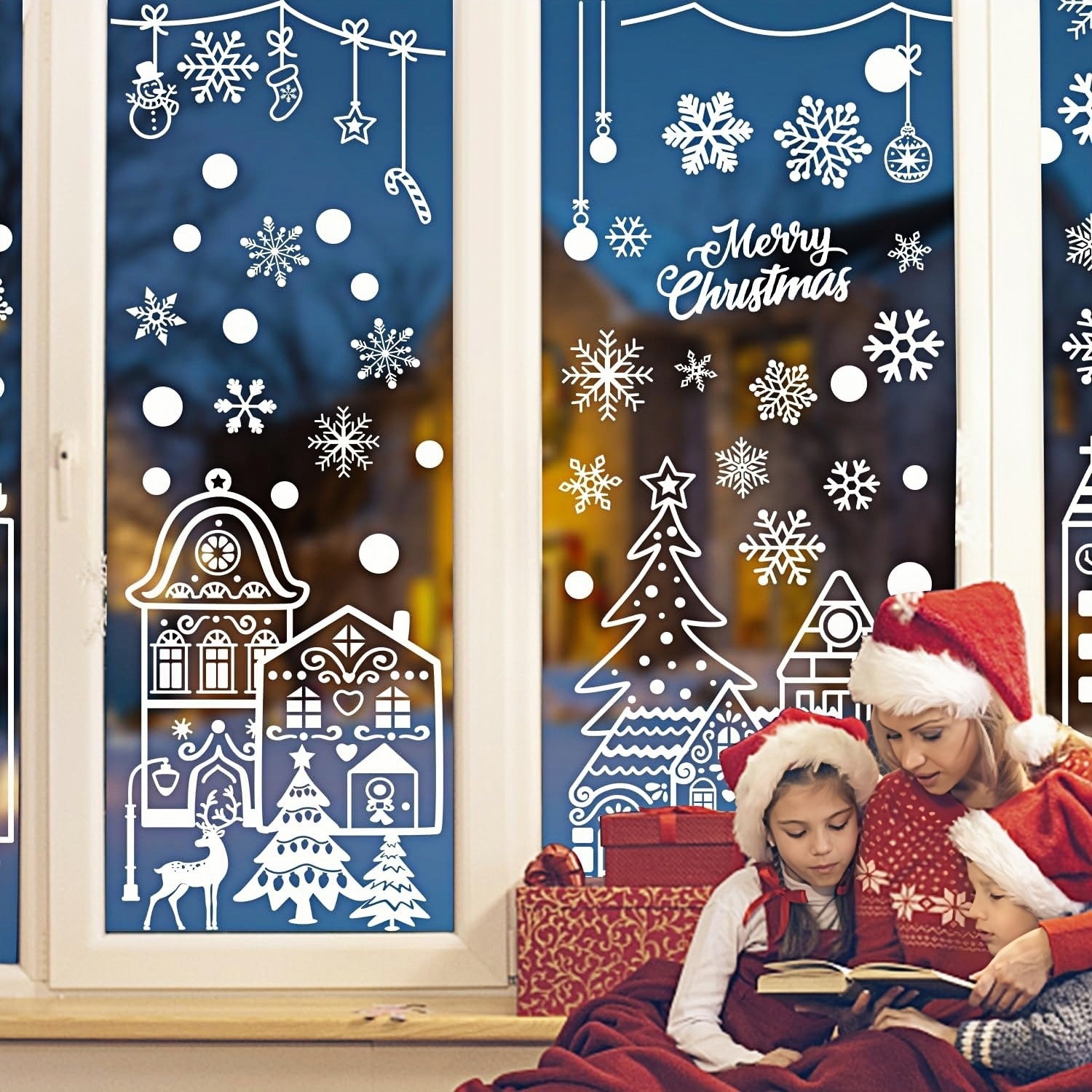 Christmas Village Window Clings (4 Sheets / 78 PCS)