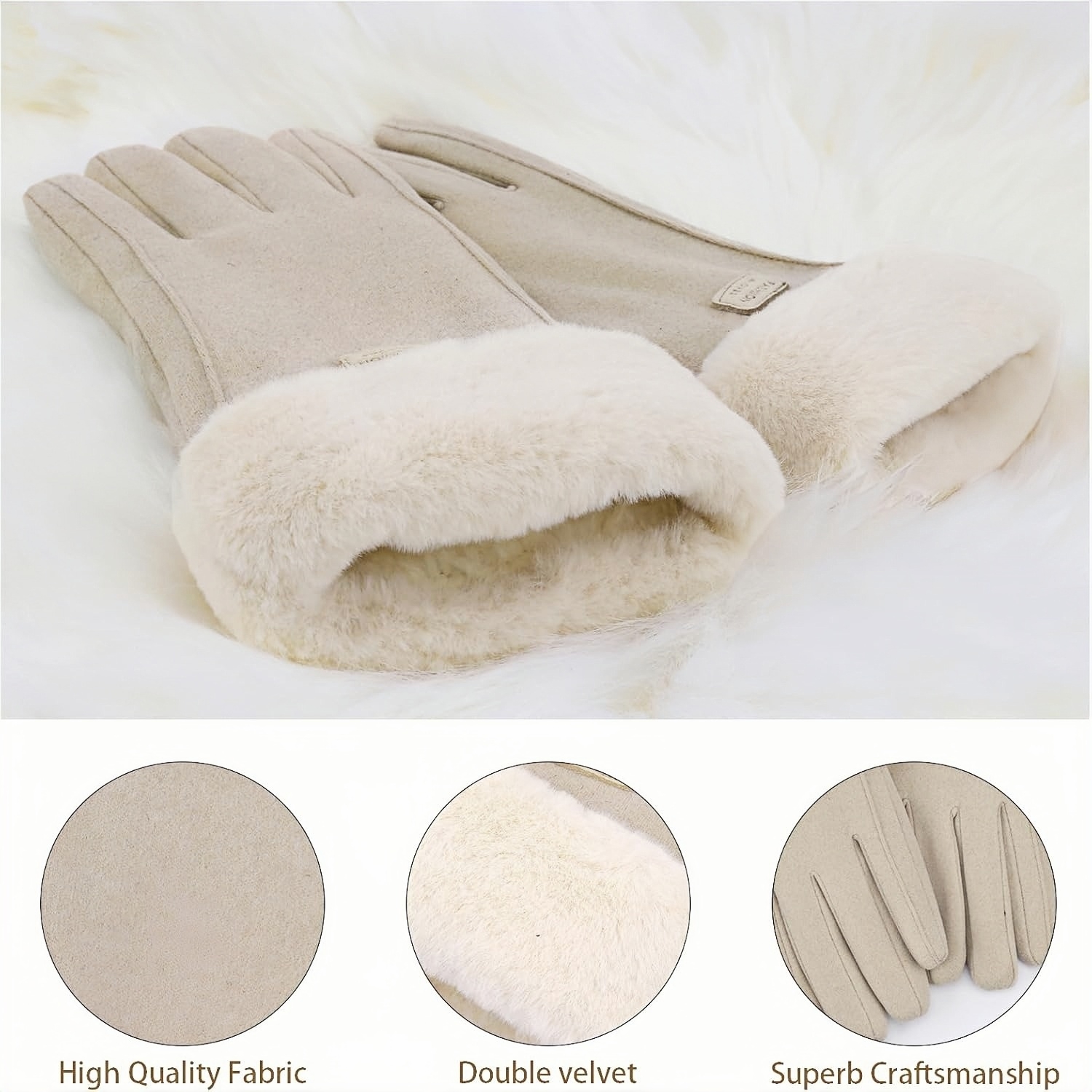 Winter Thickened Plush Leather Gloves – Women’s Warm Touchscreen Mittens