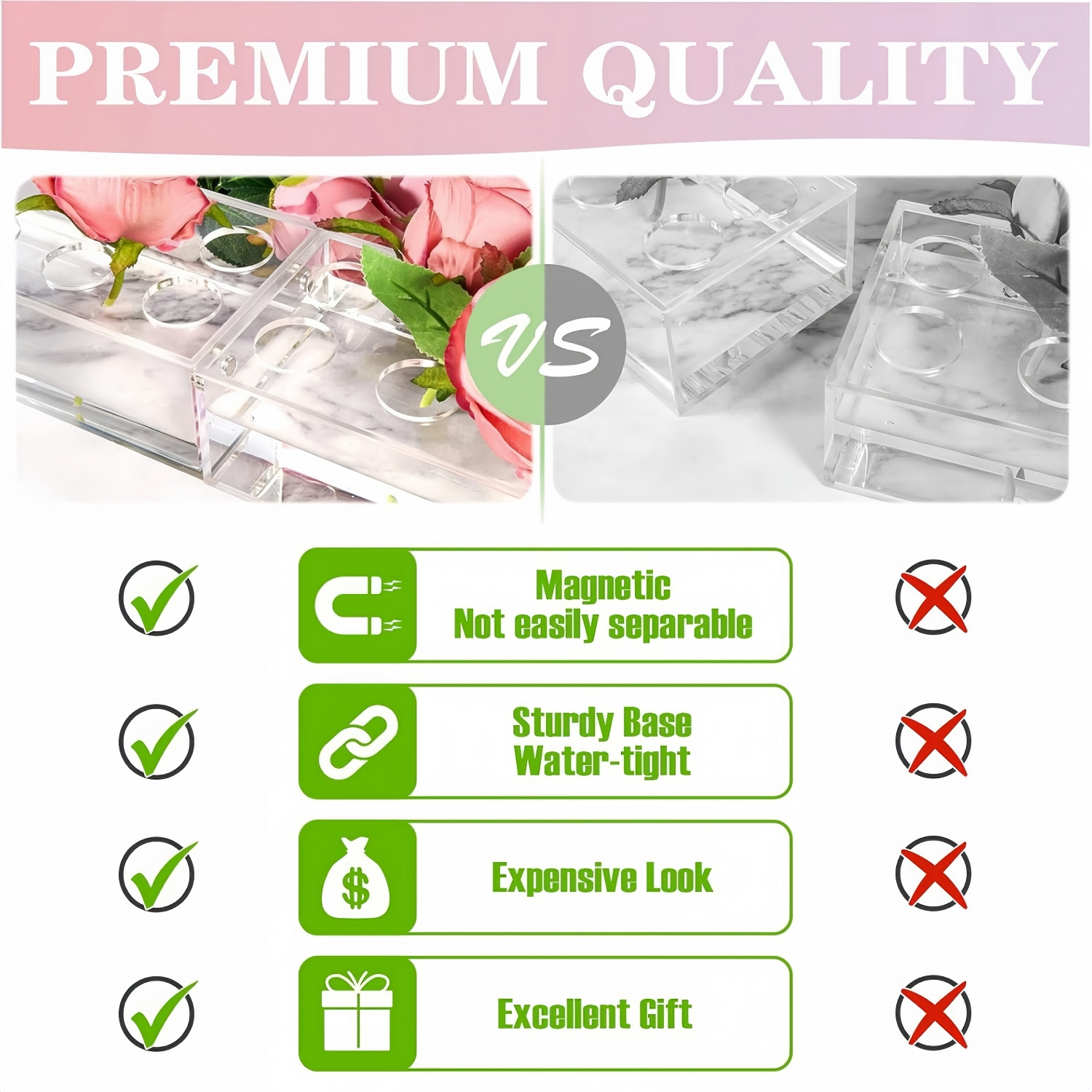 Clear Acrylic Rectangular Flower Vase Centerpiece