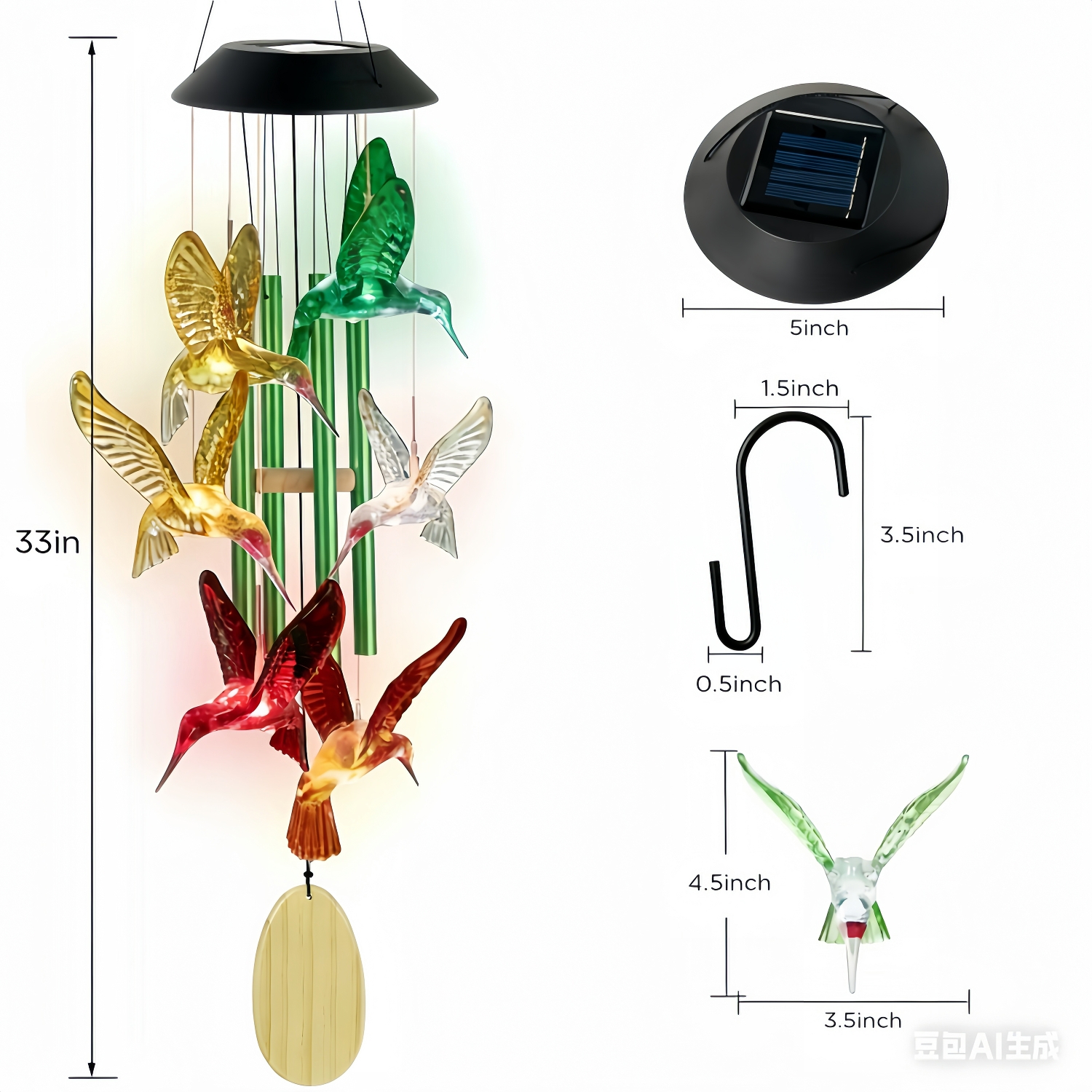 Hummingbird Solar Wind Chimes Outdoor