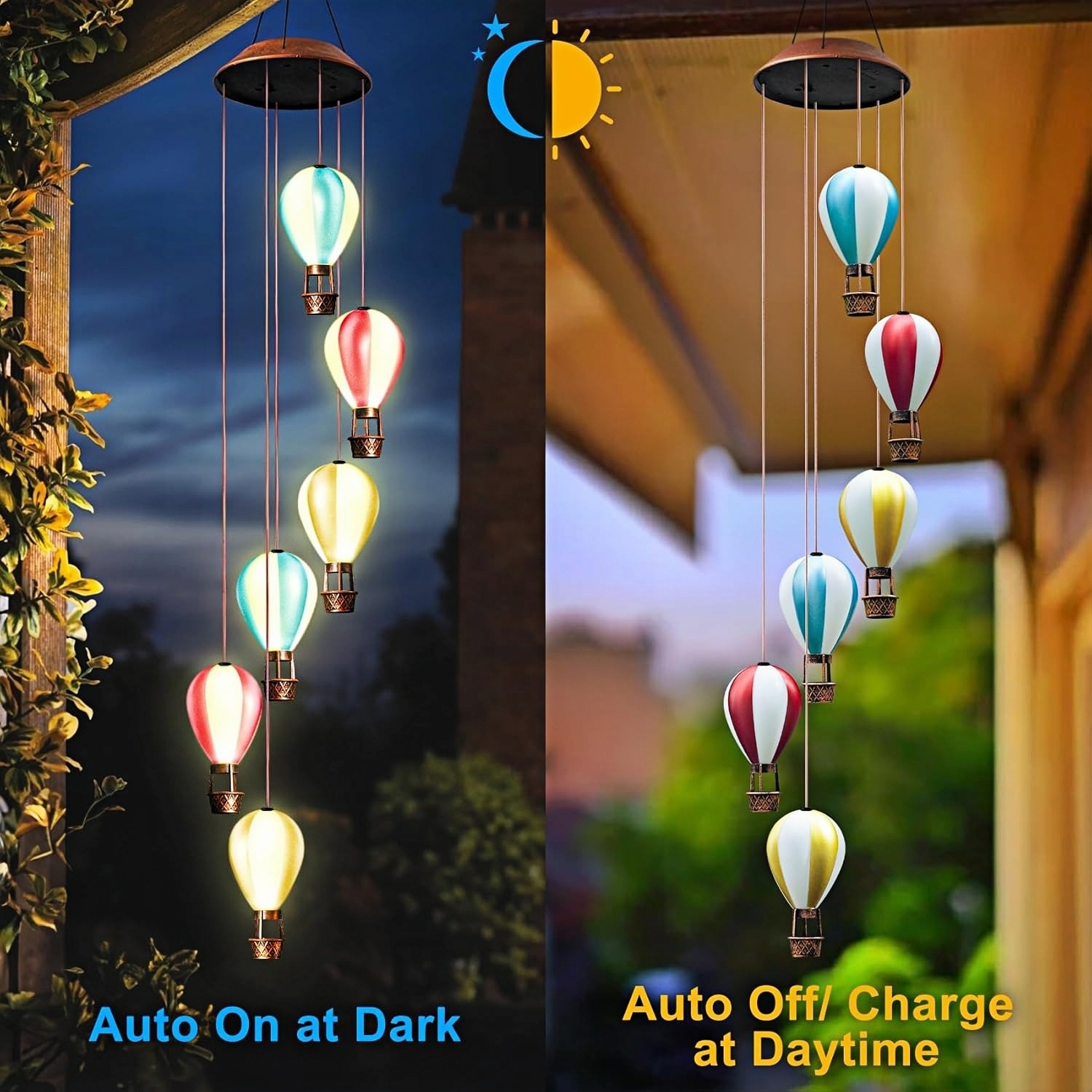 Hot Air Balloon Solar Wind Chimes Lights
