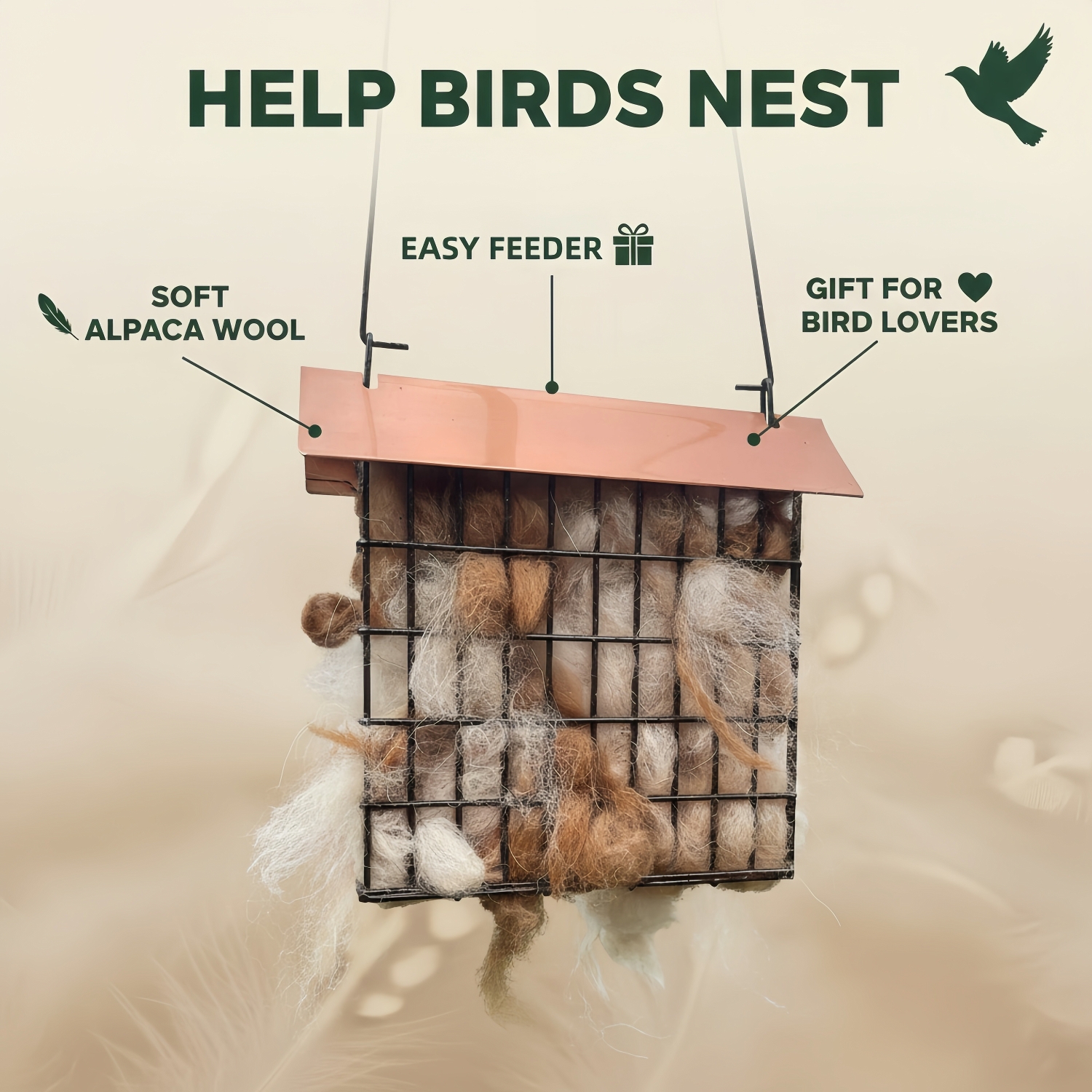 Alpaca Wool Bird Nesting Material Feeder
