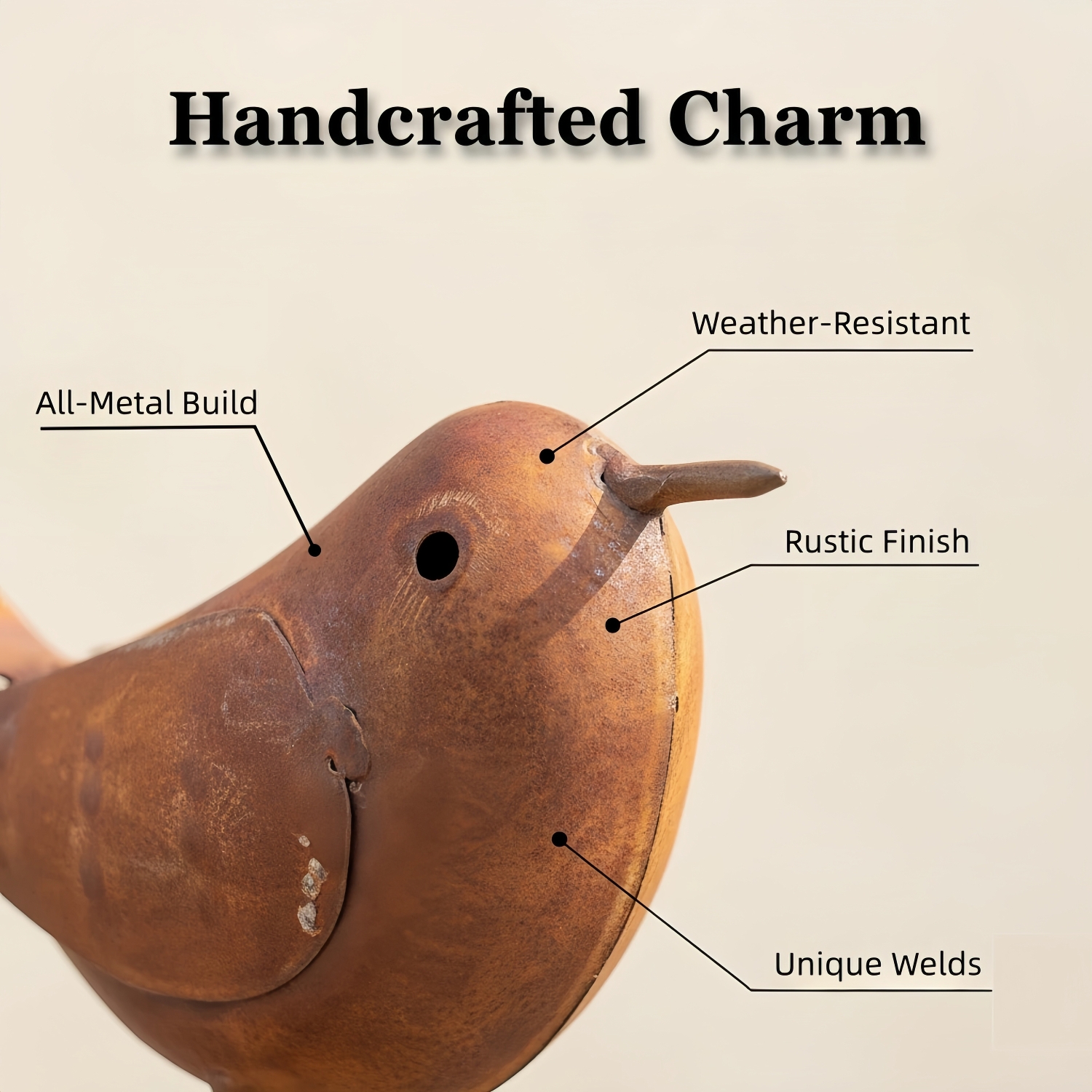 Handcrafted Rustic Metal Bird Garden Decor