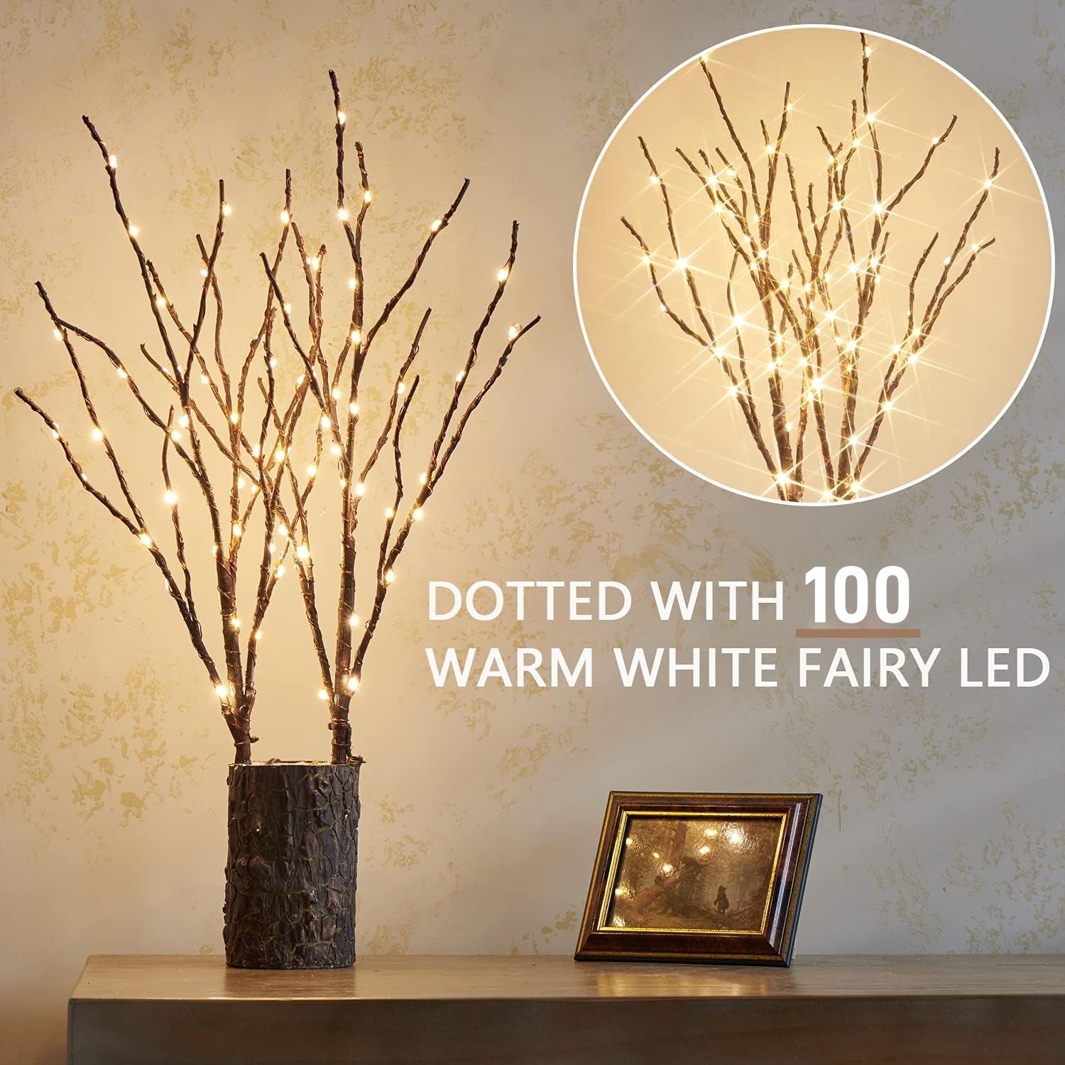 28'' Lighted Willow Branches with Timer 100 LED Fairy Lights