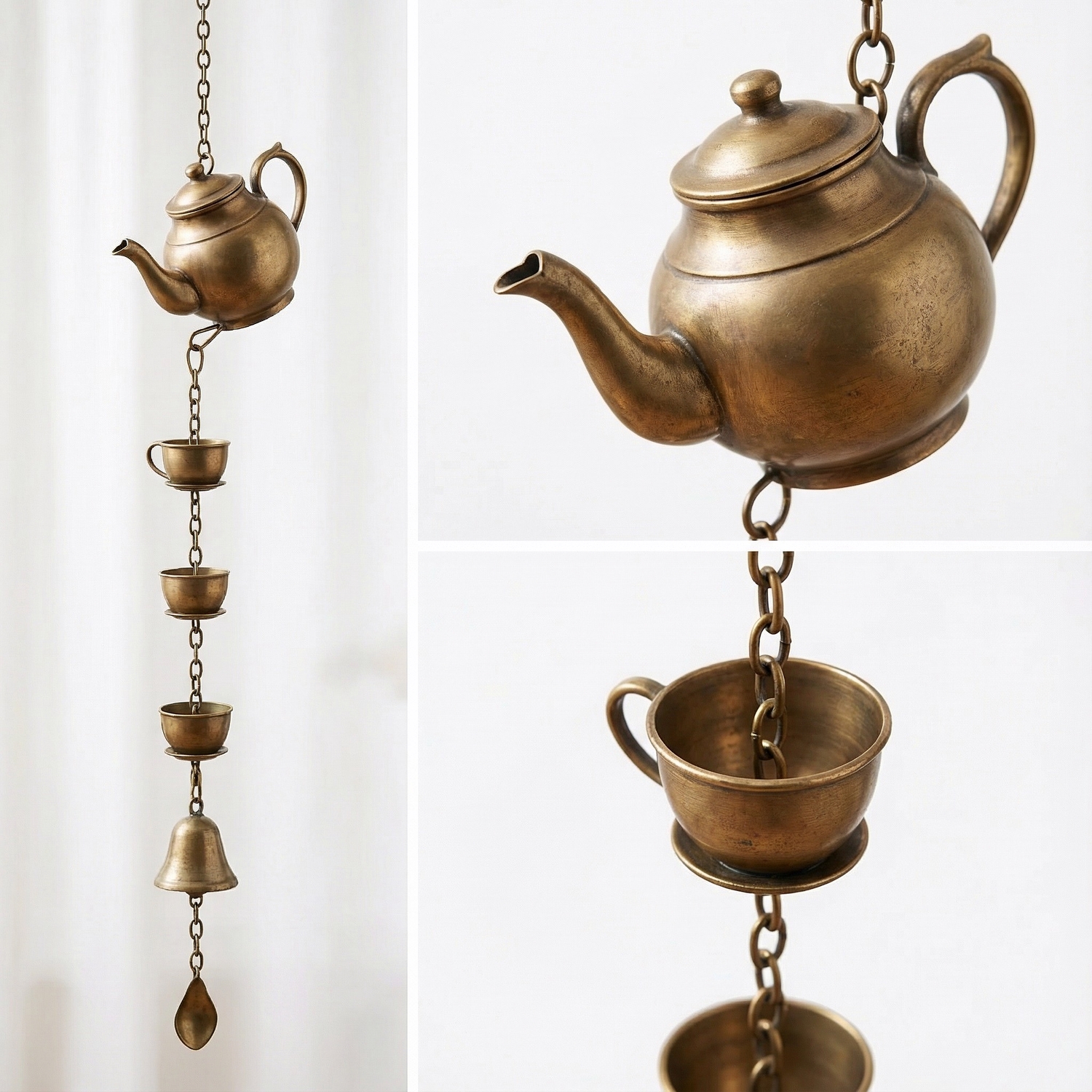 Vintage Teapot Rain Chain Wind Chime for Garden & Patio