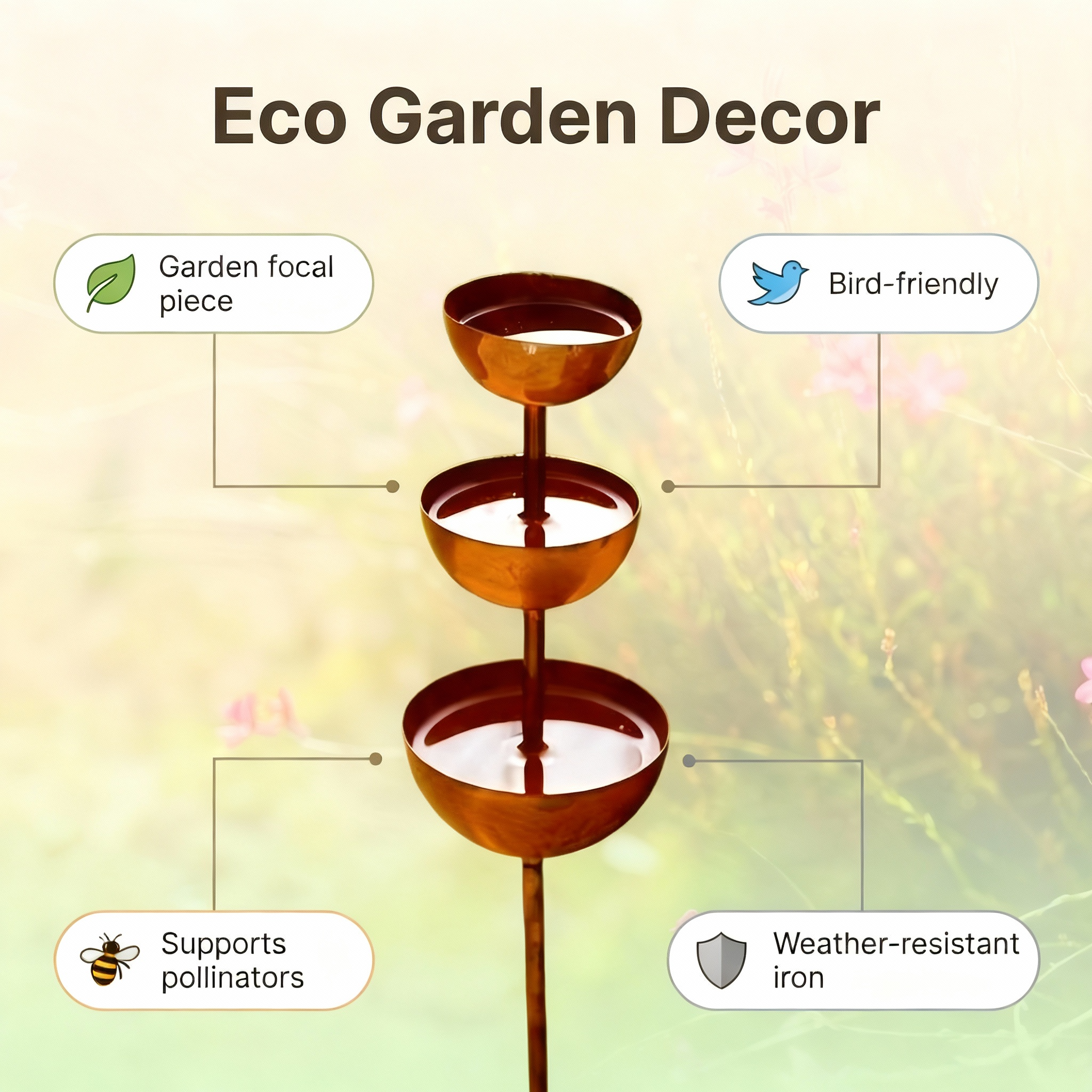 Vintage Iron 3-Tier Garden Bird Bath & Pollinator Water Station Stake