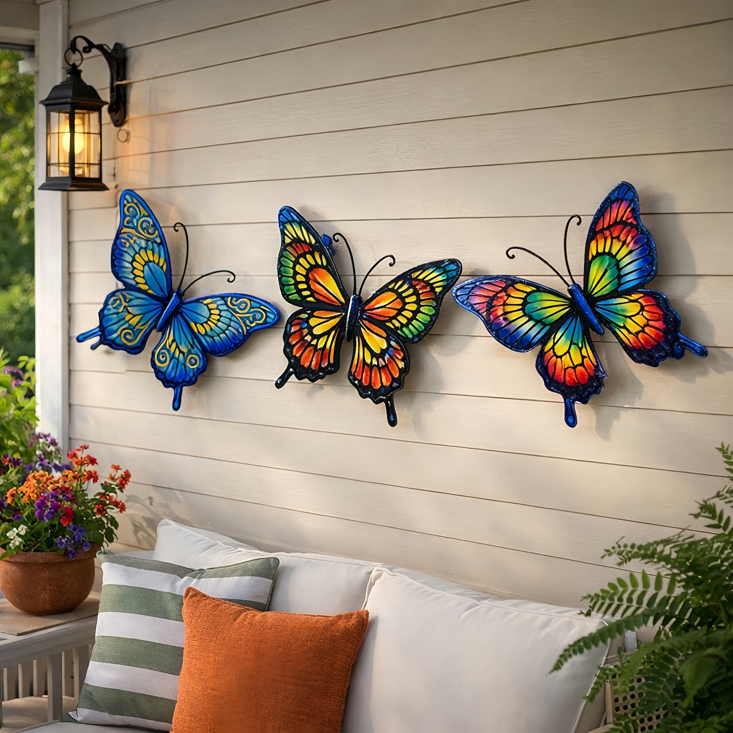 Set of 3 Colorful Metal Butterfly Wall Decor