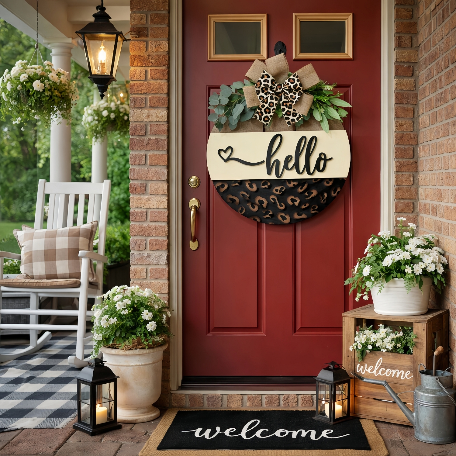 Hello Leopard Print Welcome Door Hanger