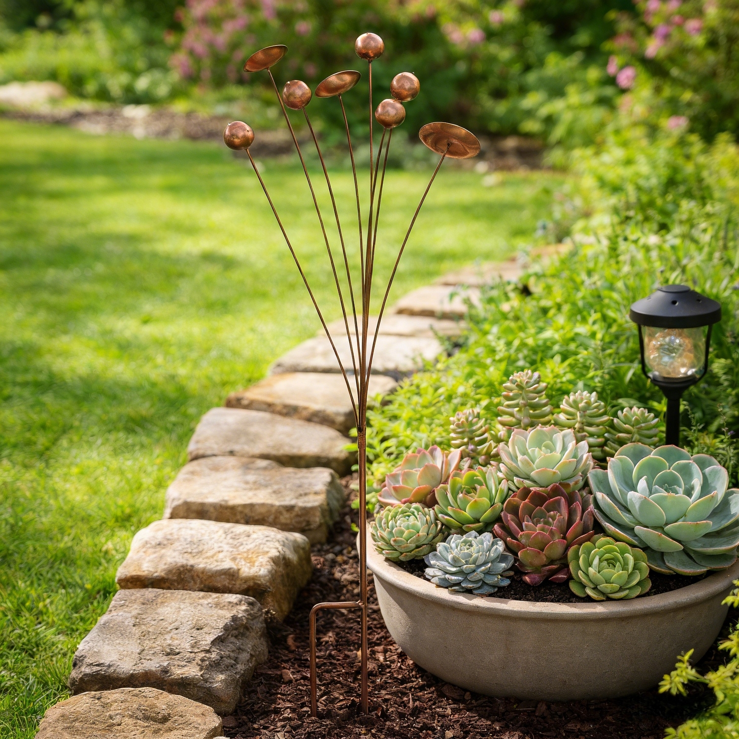 Artisan Copper Bloom Garden Stake Sculpture