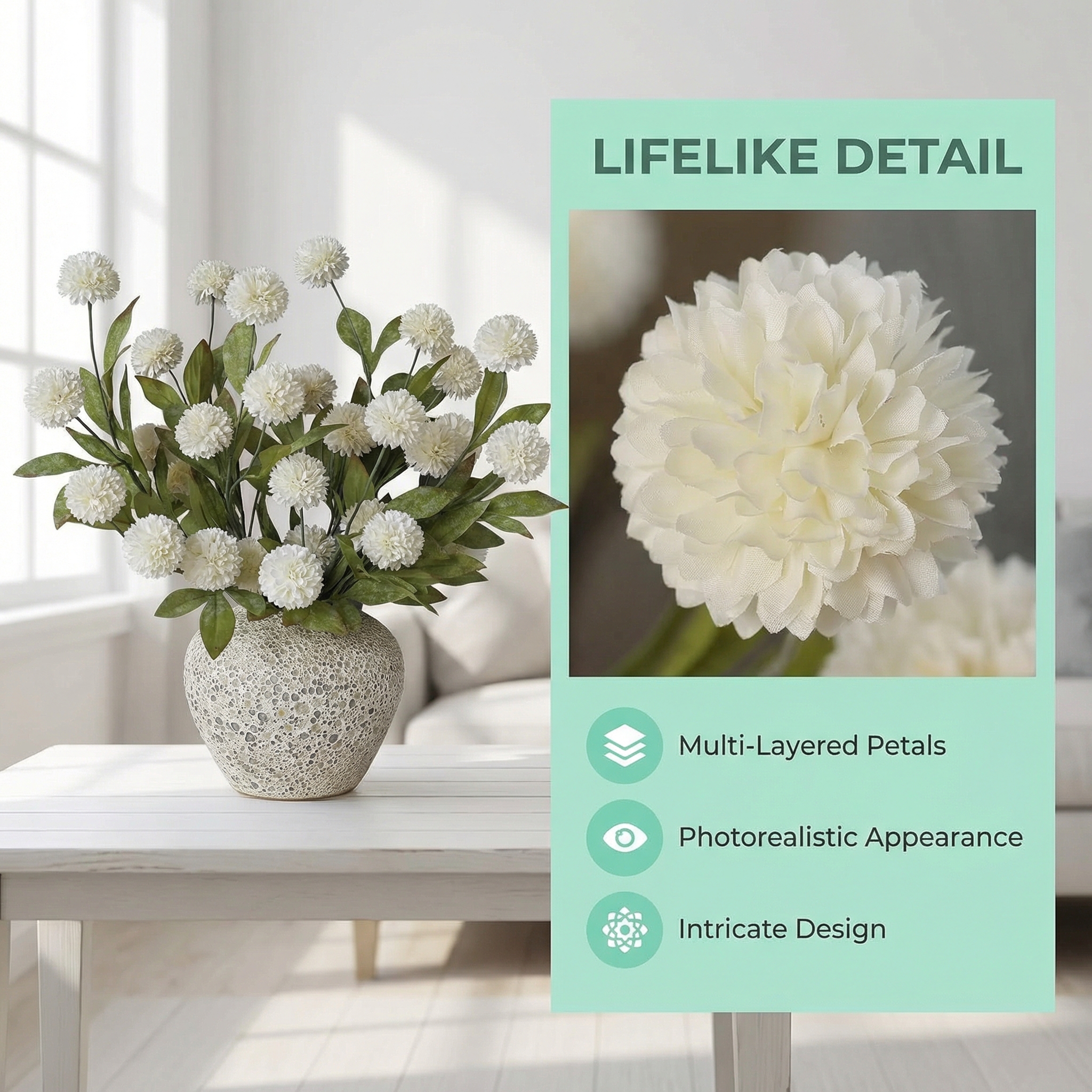 Faux Silk Pom Pom Mum Stems
