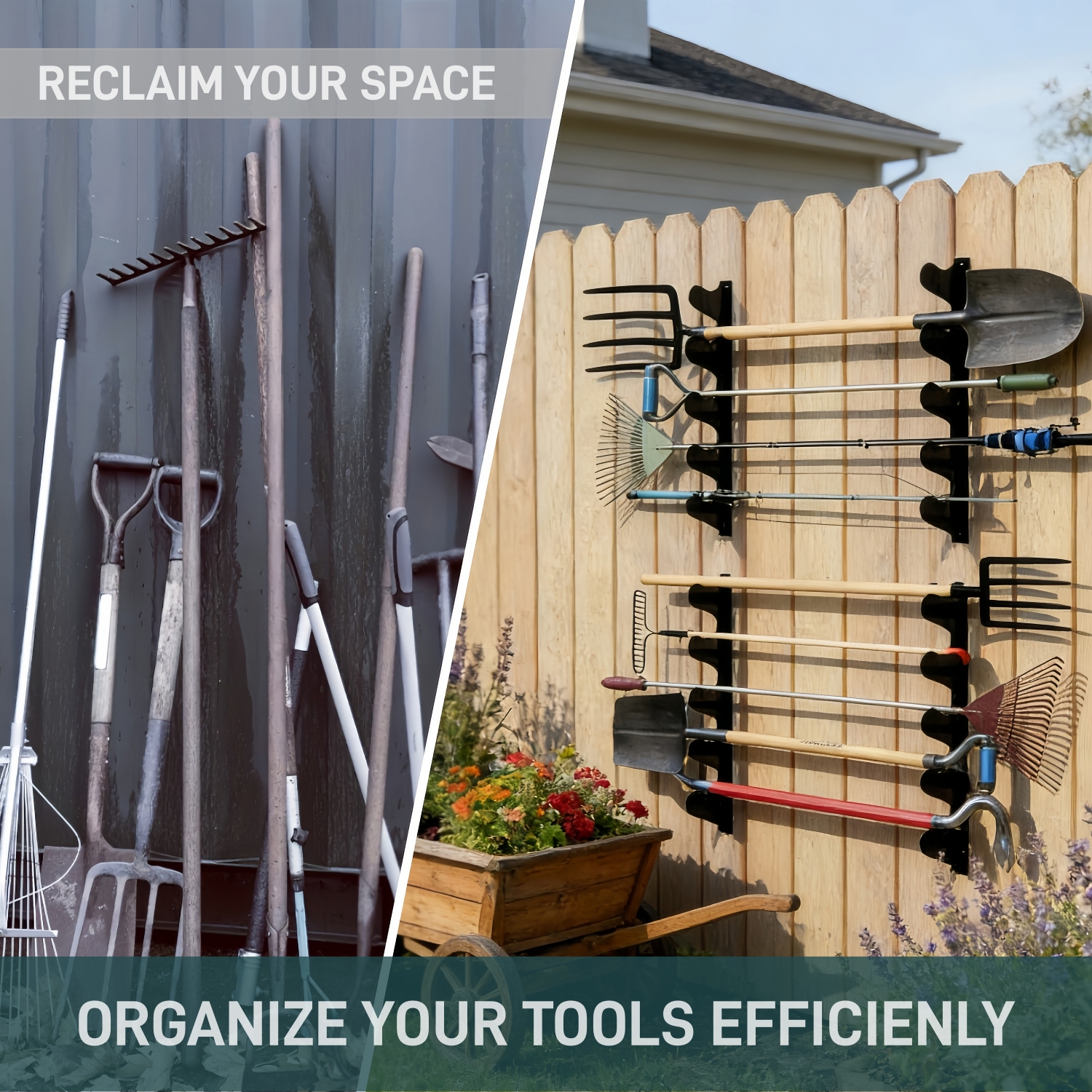 Heavy Duty Wall Mounted Garden Tool Organizer Rack