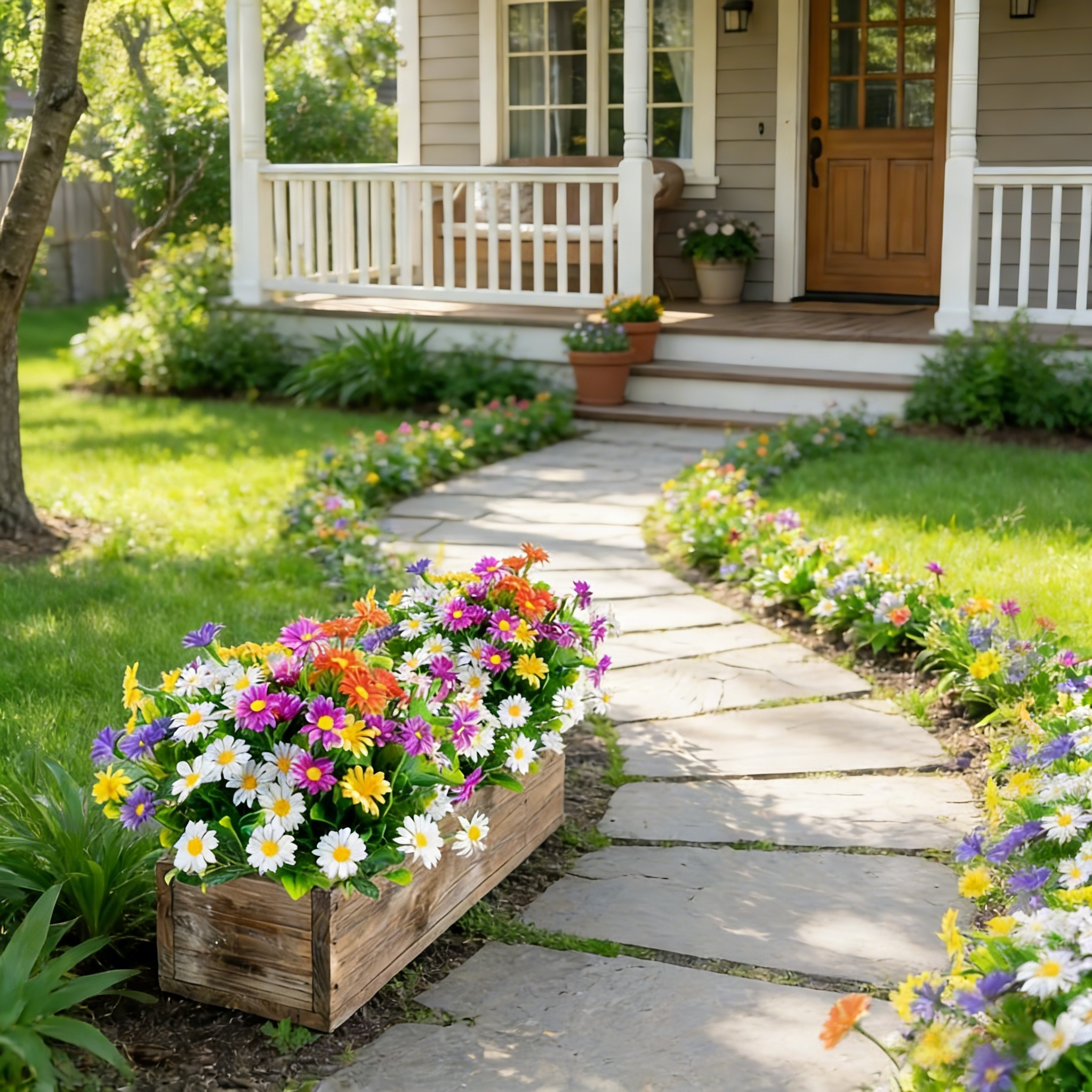 5 Bunches of Artificial Multicolor Outdoor Daisy Flower Bouquets