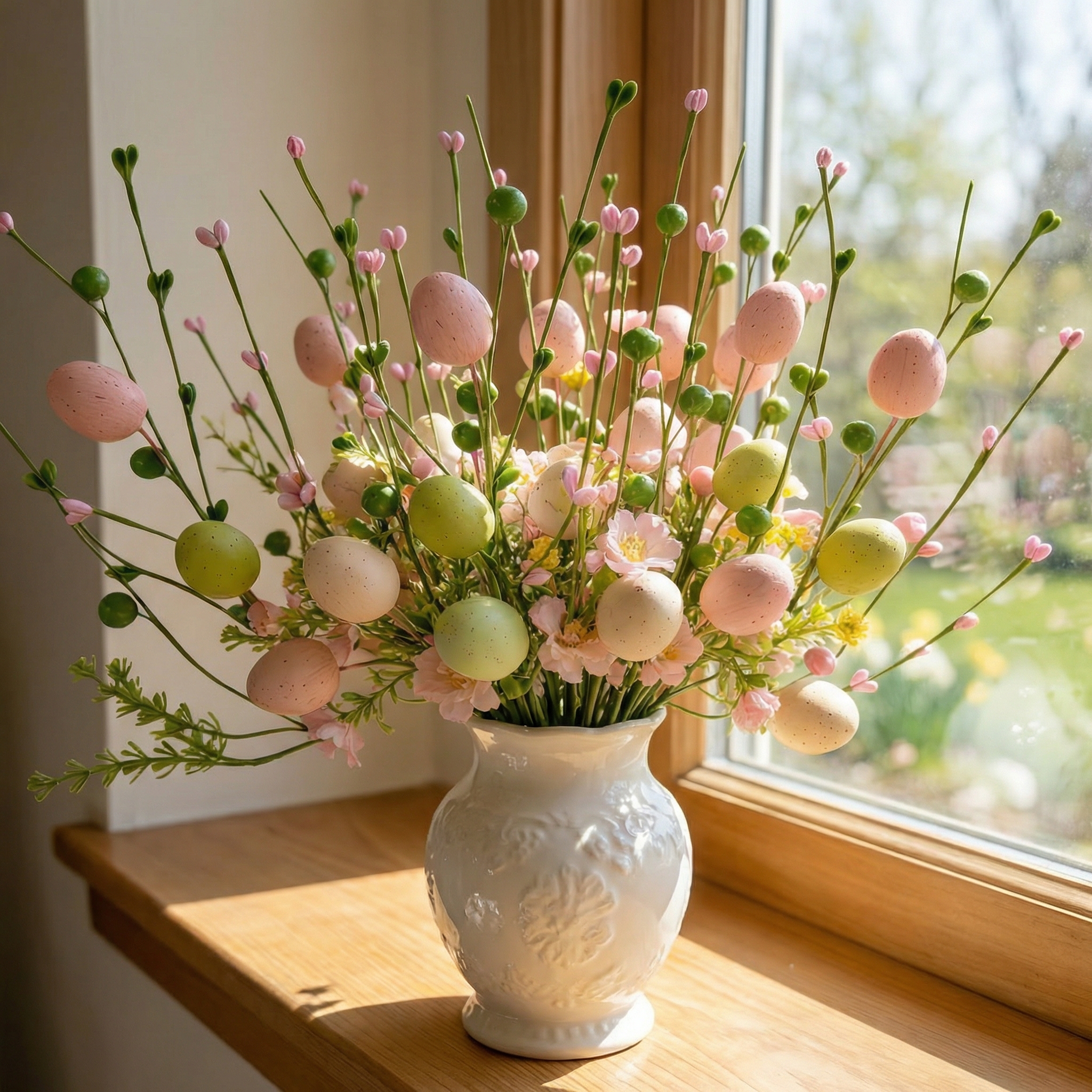 5 Bunches of Artificial Easter Egg Branches – Pastel Berry & Bud Stems for Spring Bouquet, Vase Filler & Easter Table Centerpiece Decor