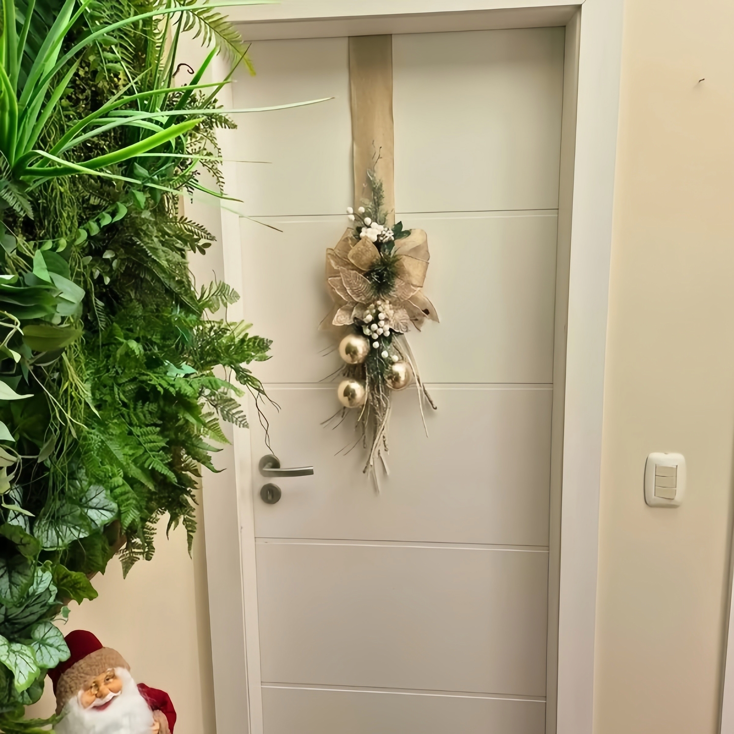 Glam Gold Christmas Door Ribbon with Ornaments & Greenery