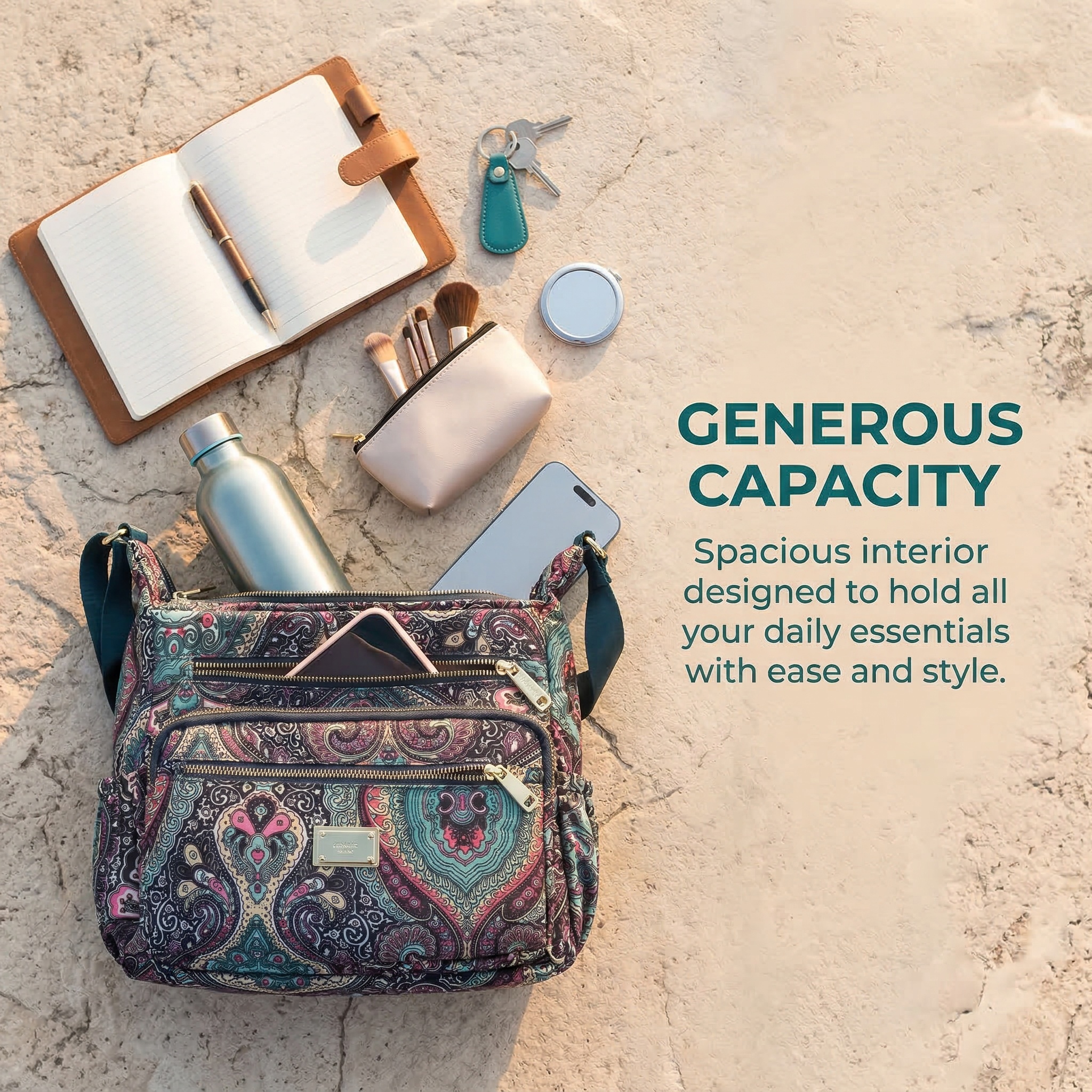 Women’s Large Capacity Crossbody Bag with Adjustable Strap, Lightweight Everyday Travel Purse