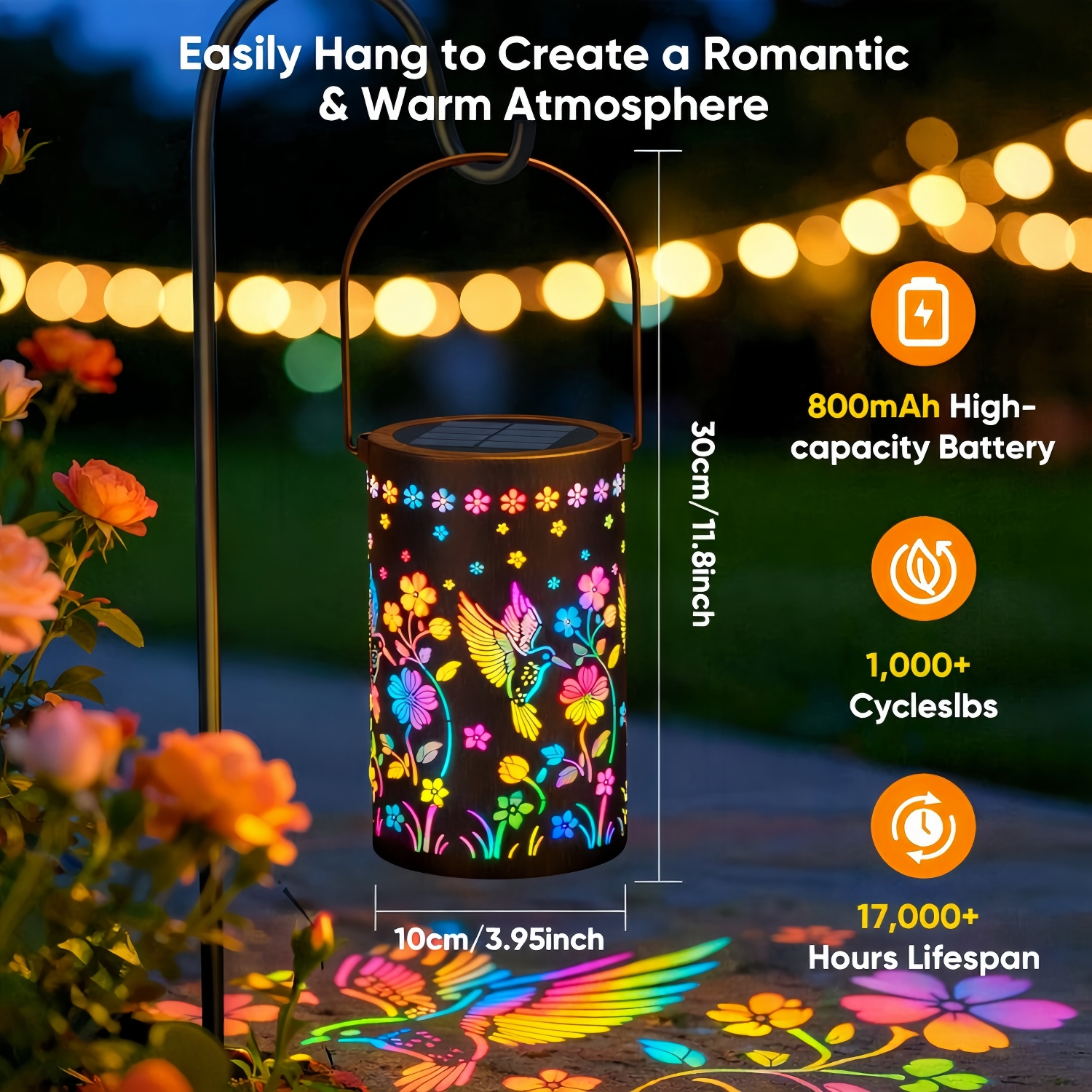 Colorful Hummingbird Solar Garden Lantern