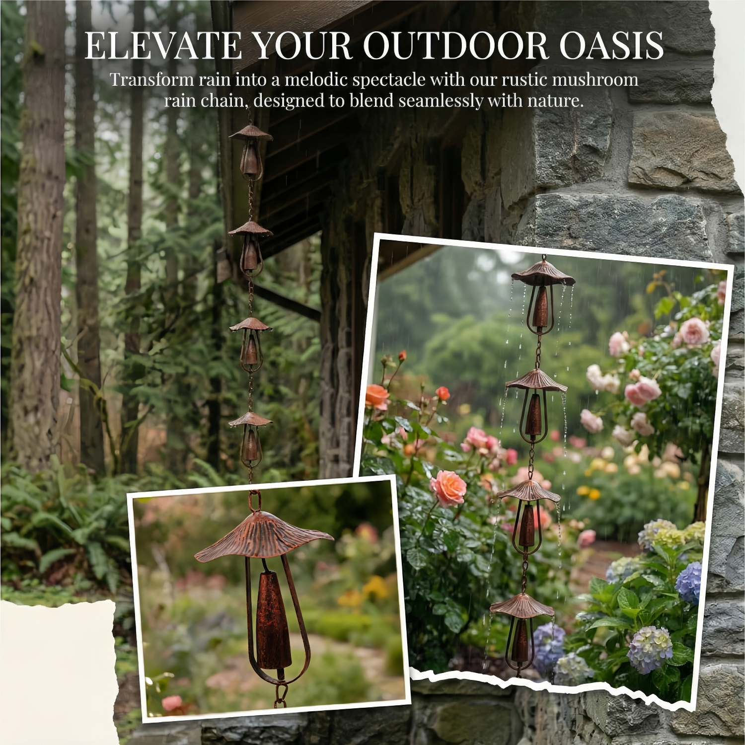 Mushroom Rain Chain with Bell Garden Decor