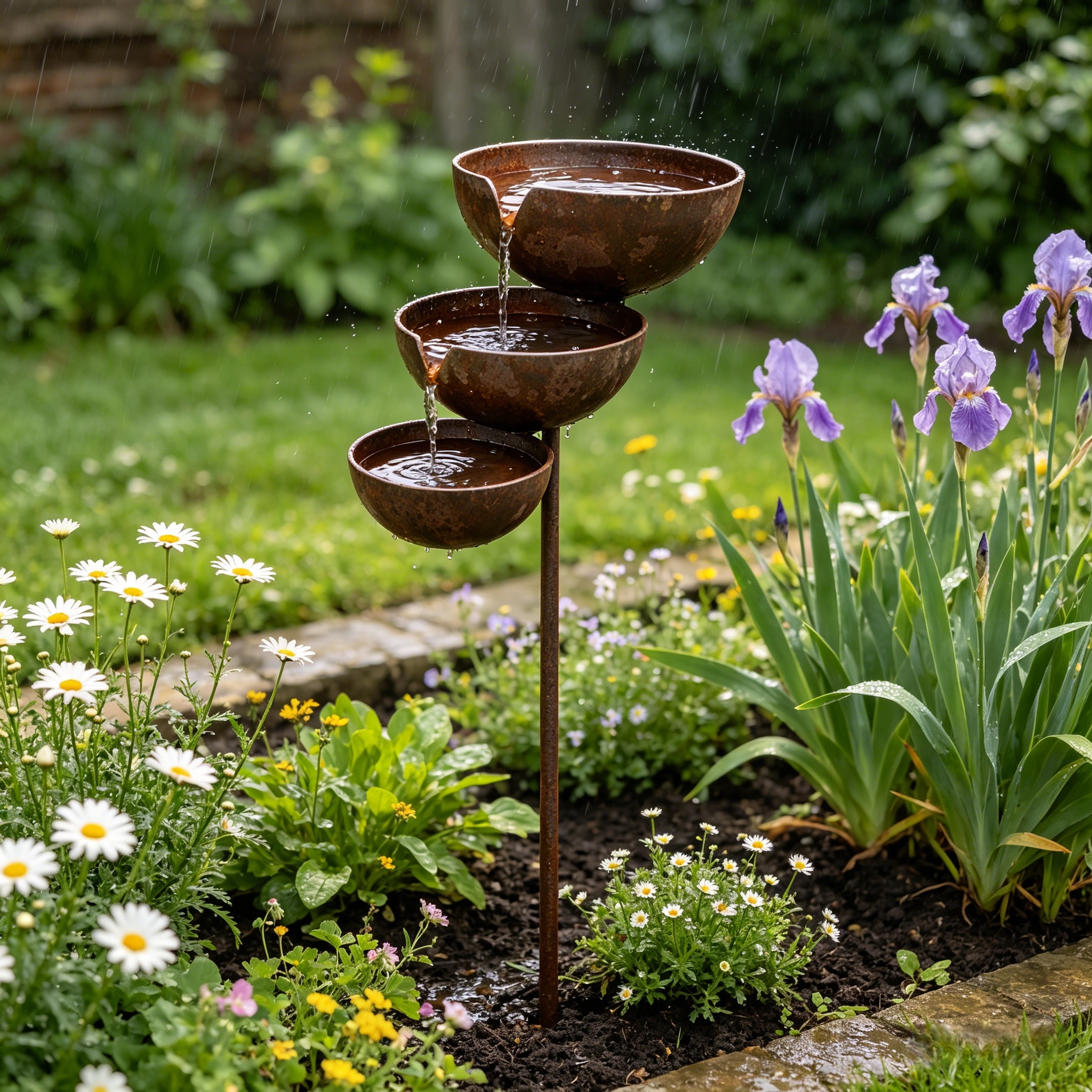 Three-Tier Metal Rain Catcher Bird Bath for Garden