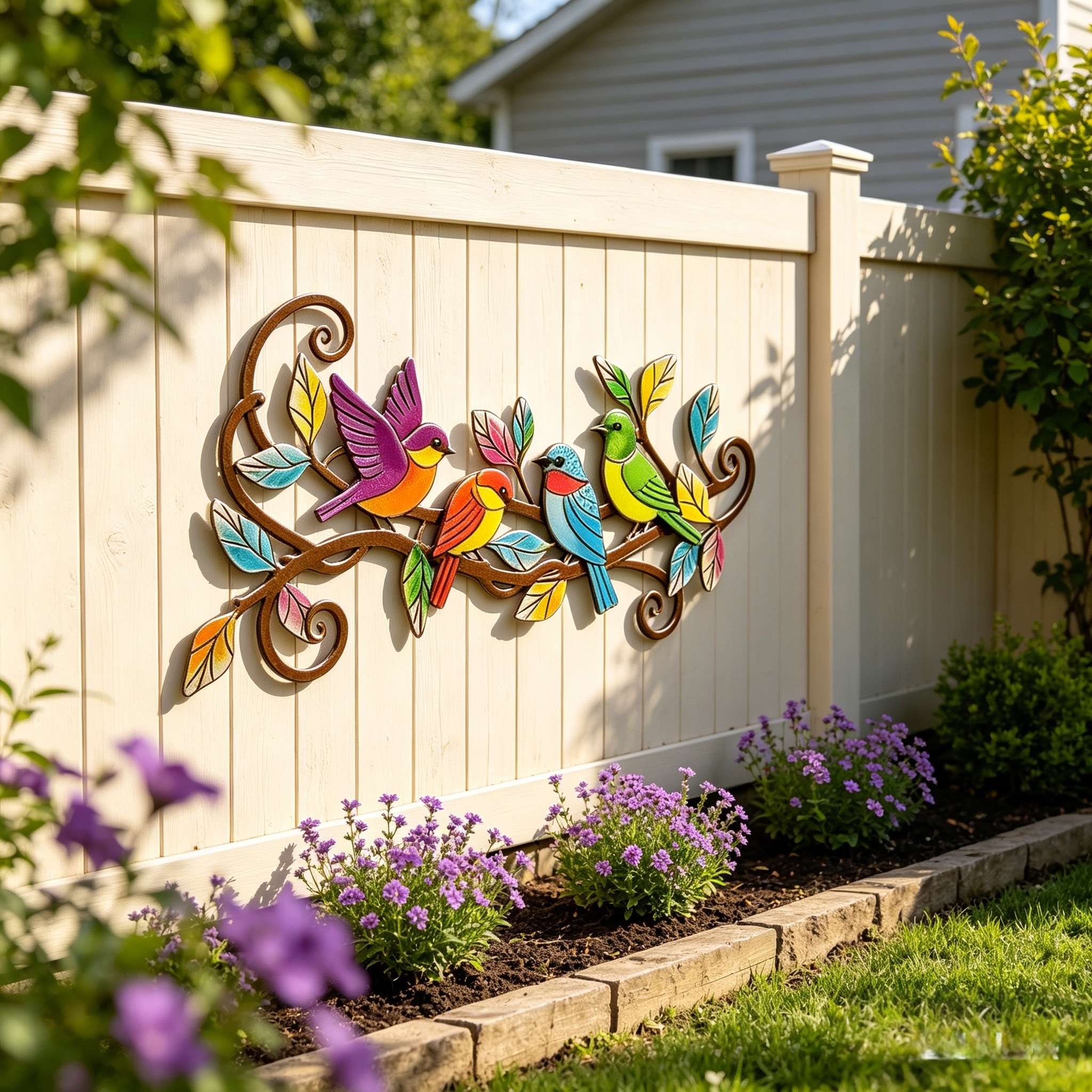 Colorful Metal Bird Wall Decor for Outdoor Patio