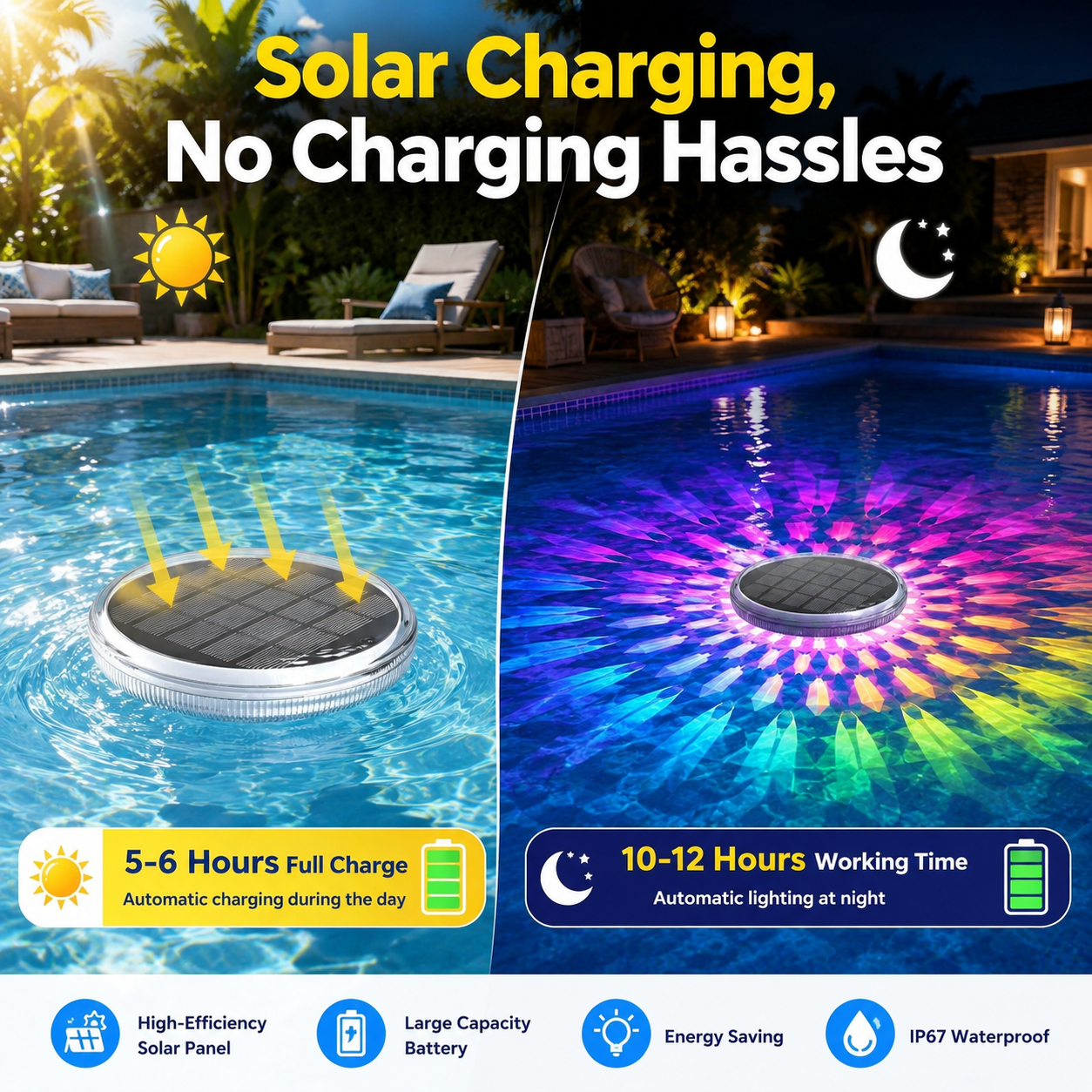 2 Pack Solar Powered Floating Pool Lights with Remote Control