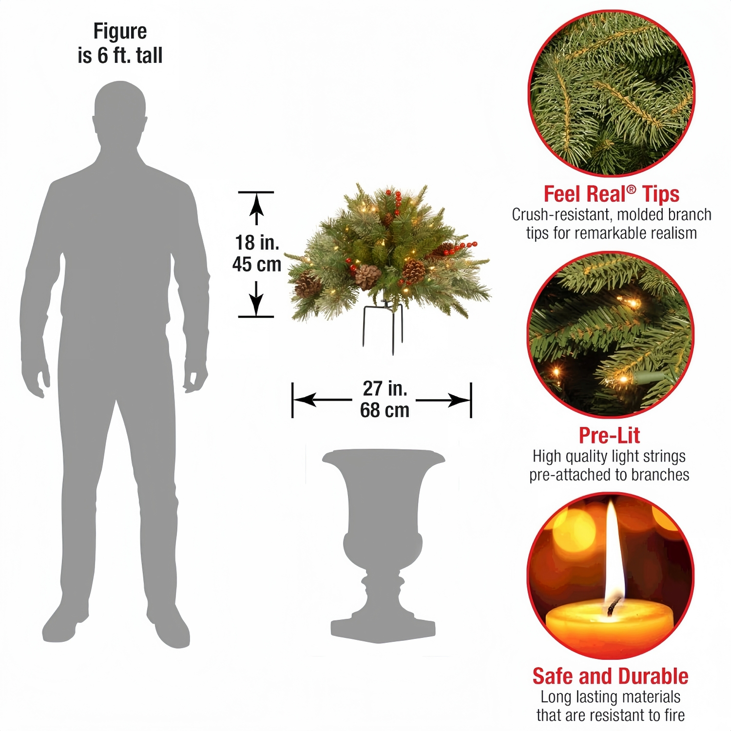 'Feel Real' Pre-lit Artificial Christmas Urn Filler