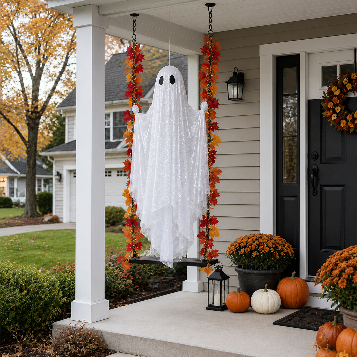 Lighted Halloween Ghost Swing Decoration