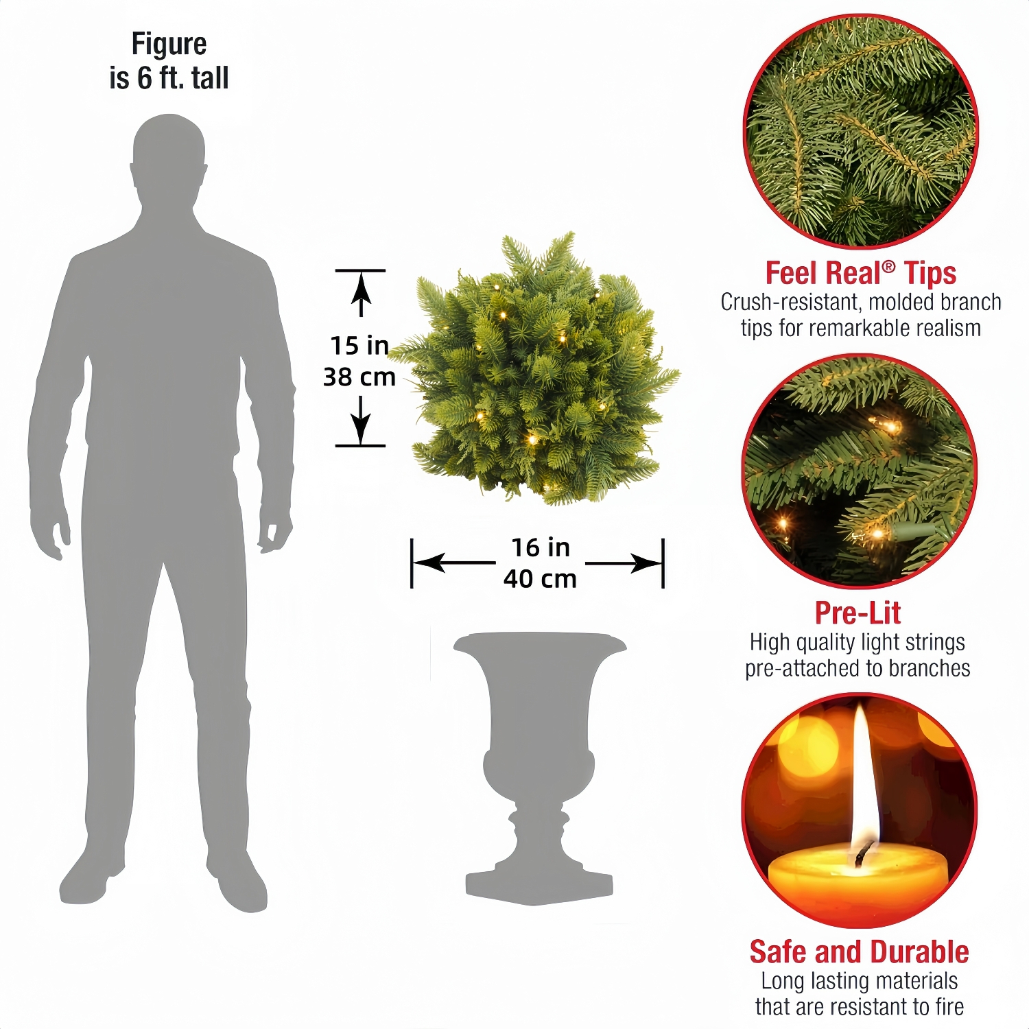 Pre-Lit Outdoor Faux Pine Kissing Ball with Timer