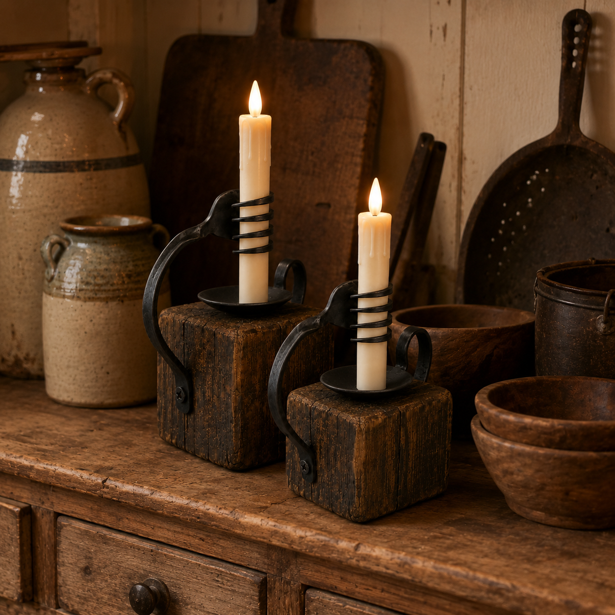 Rustic Fork-Inspired Flameless LED Candle Holders