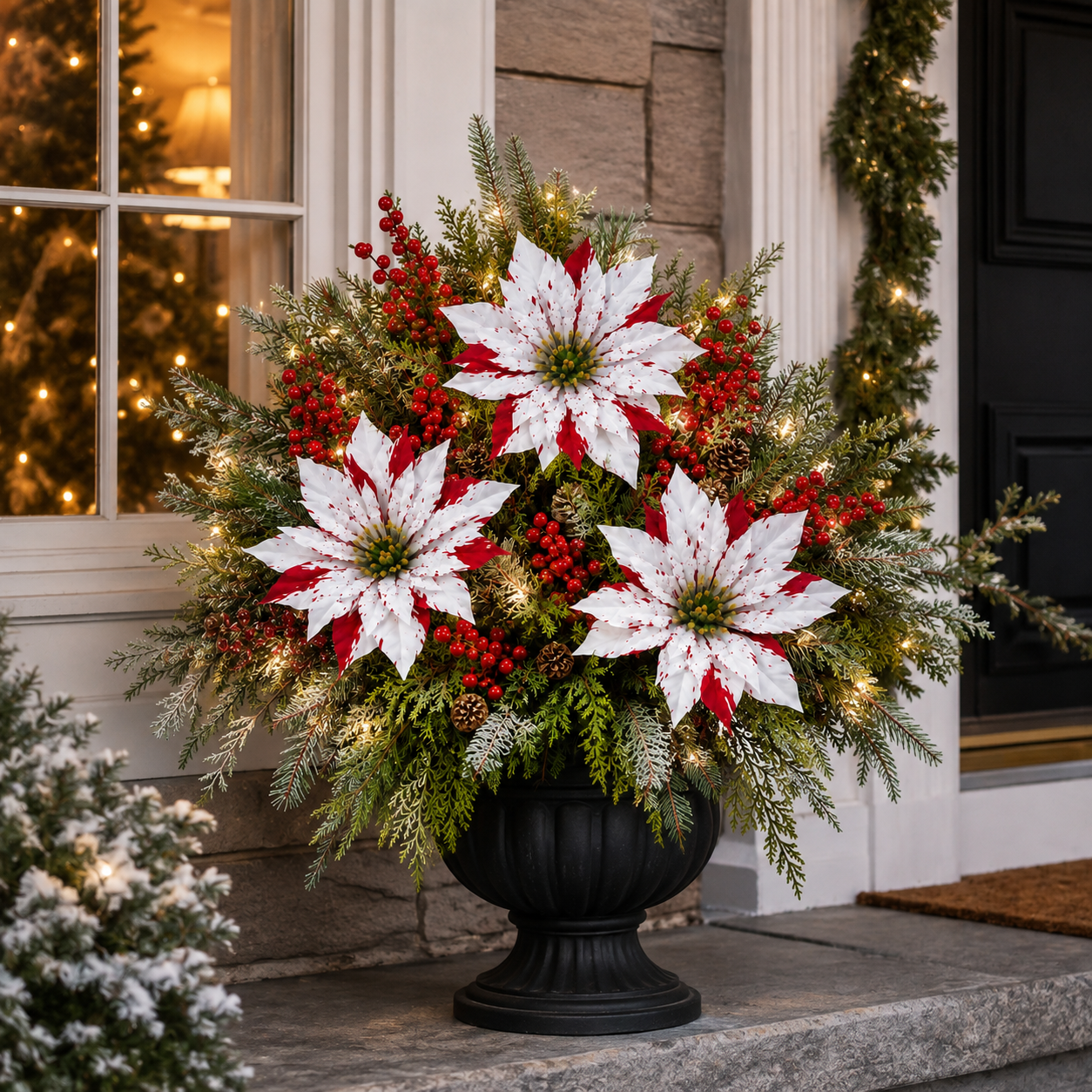 Pre-Lit Poinsettia Artificial Christmas Urn Filler