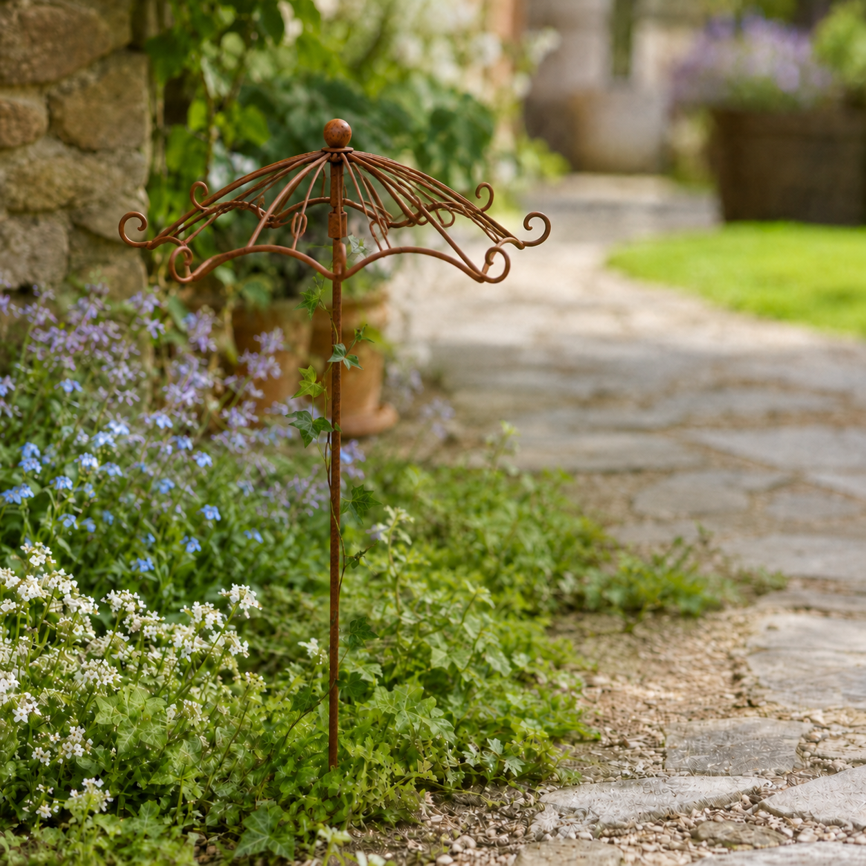 Vintage Wrought Iron Umbrella Garden Trellis