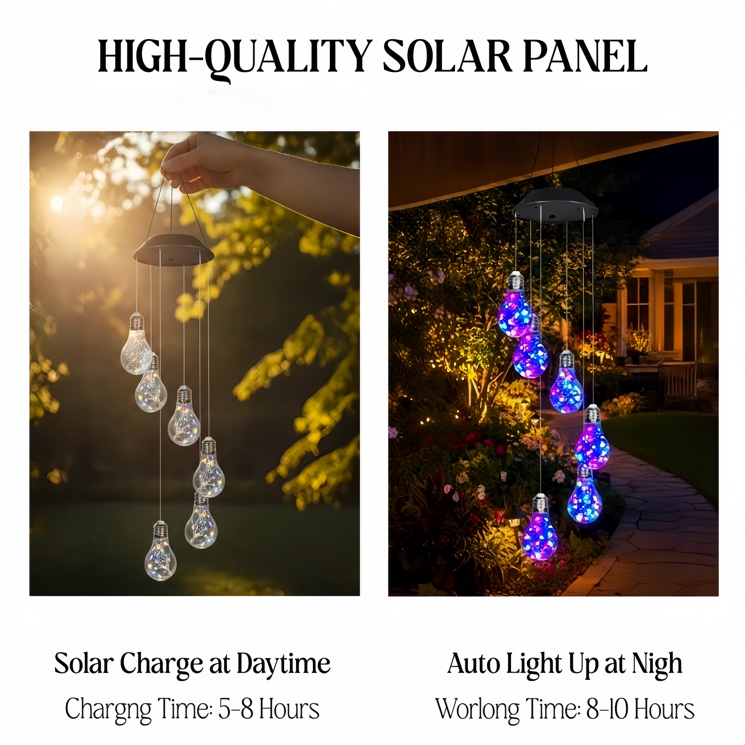 Solar-Powered Colorful LED Light Bulb Wind Chimes