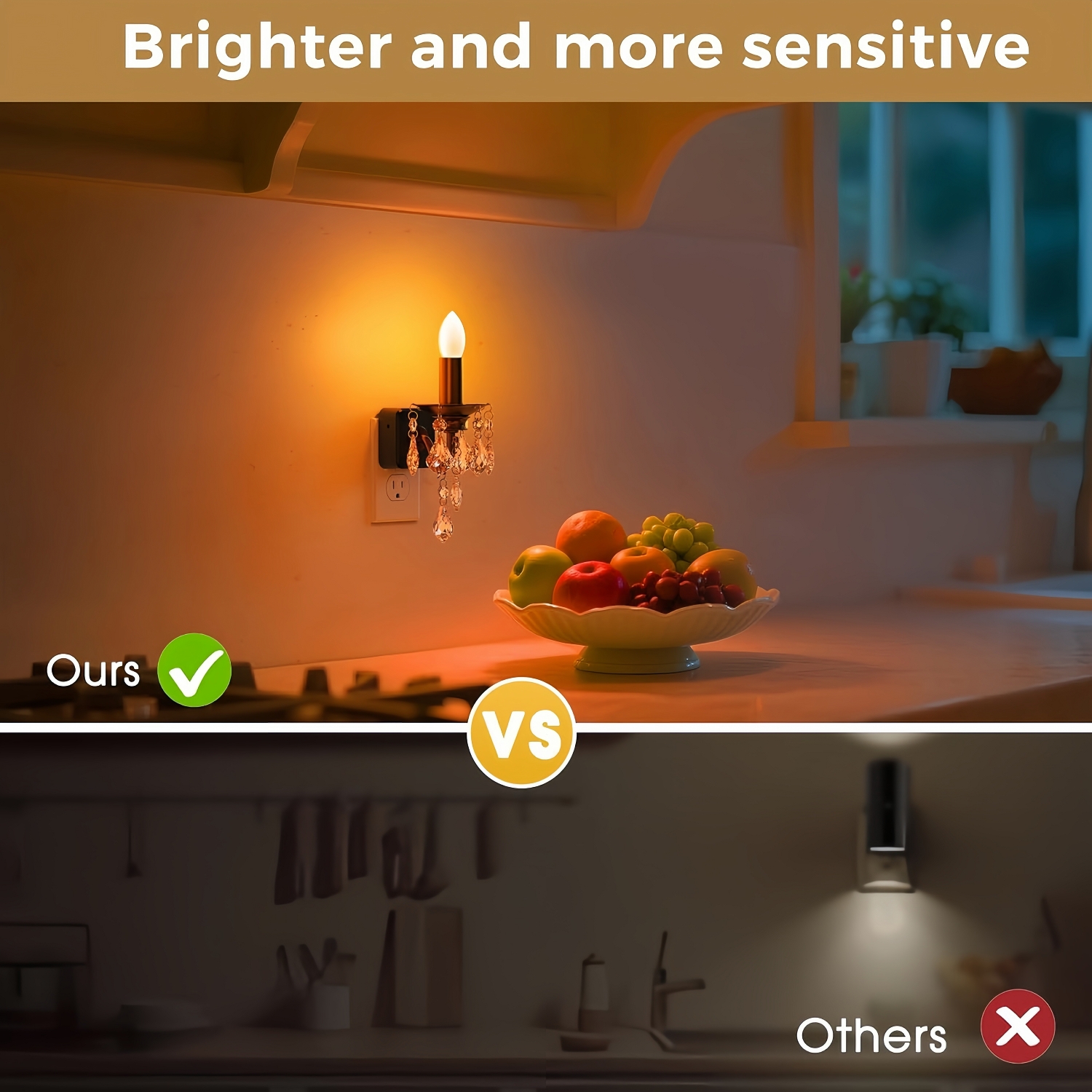 LED Amber Candle Pendant Night Light Plug-In with Crystal Drops, Dimmable 1W Nightlight for Hallway & Bedroom