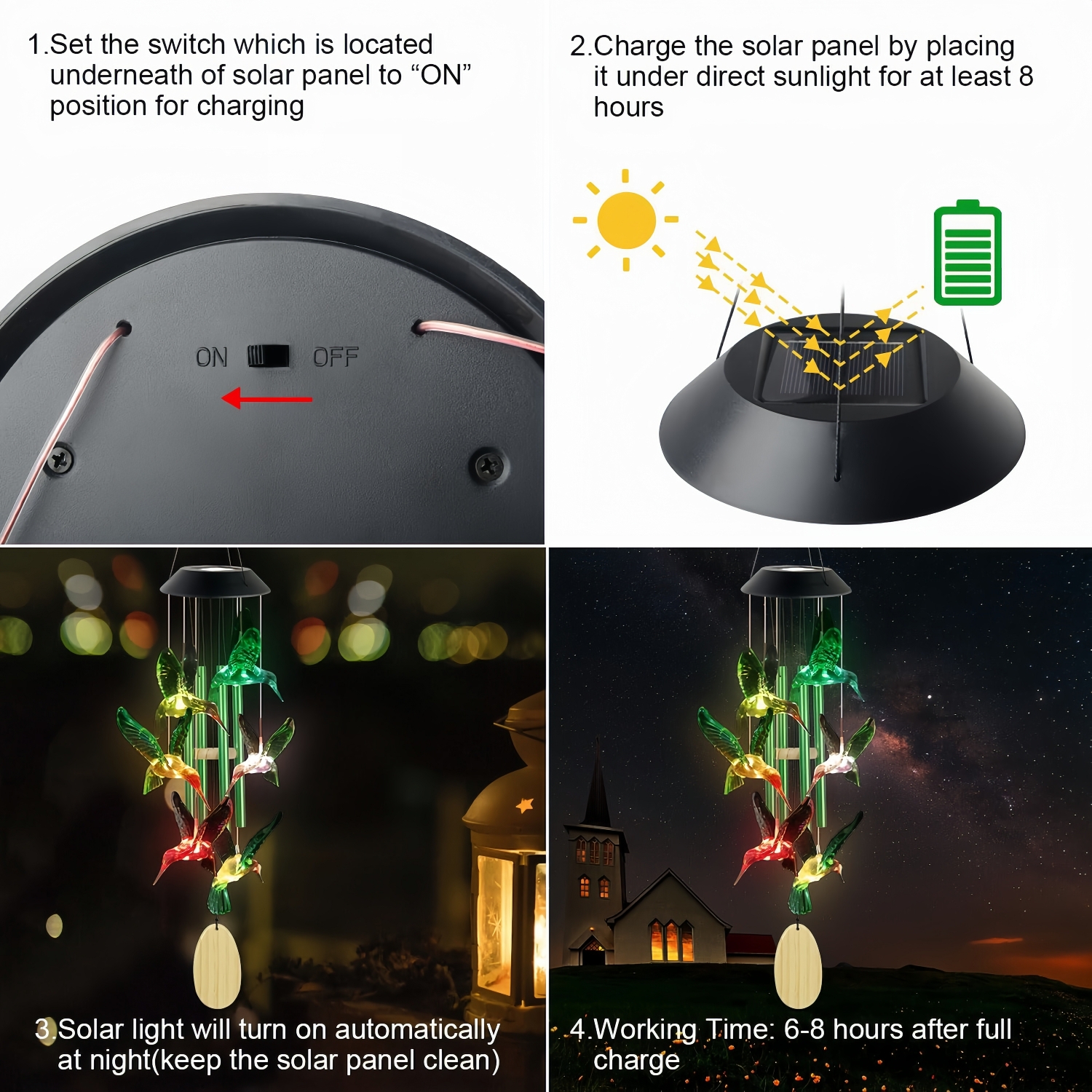 Hummingbird Solar Wind Chimes Outdoor