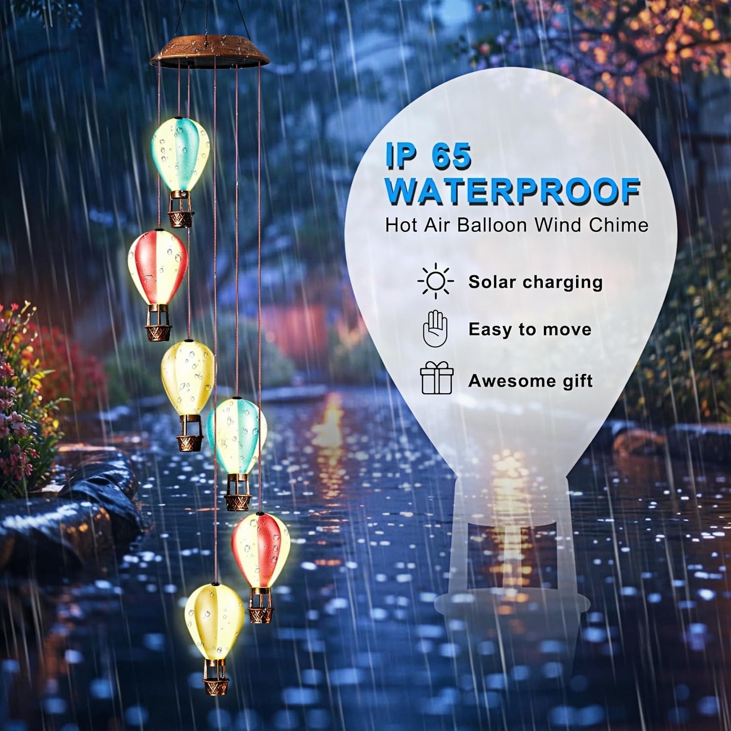 Hot Air Balloon Solar Wind Chimes Lights