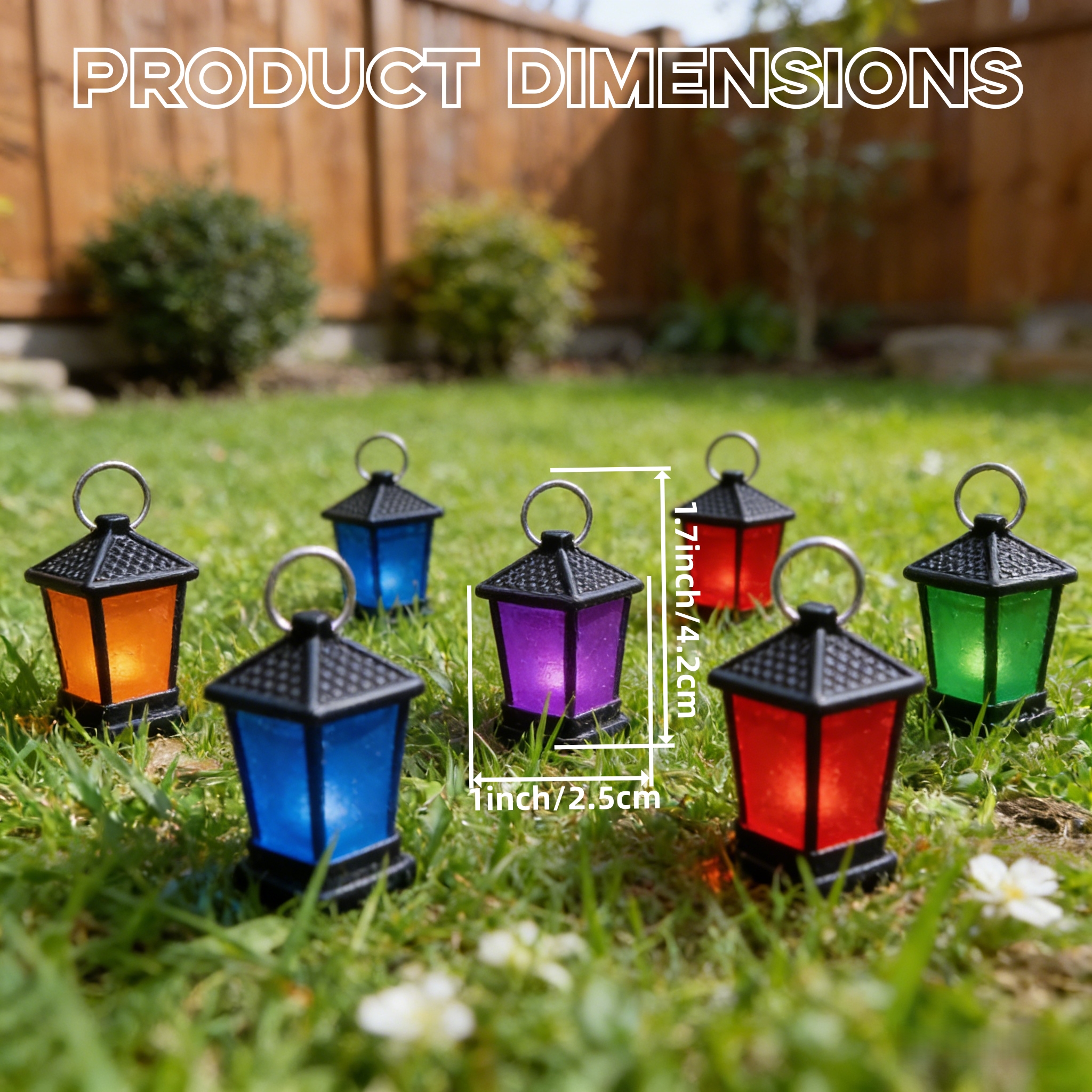 Set of 7 Colorful Glow-in-the-Dark Mini Lantern Garden Stakes