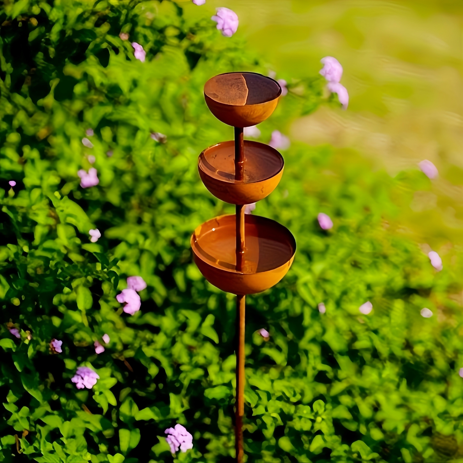 Vintage Iron 3-Tier Garden Bird Bath & Pollinator Water Station Stake