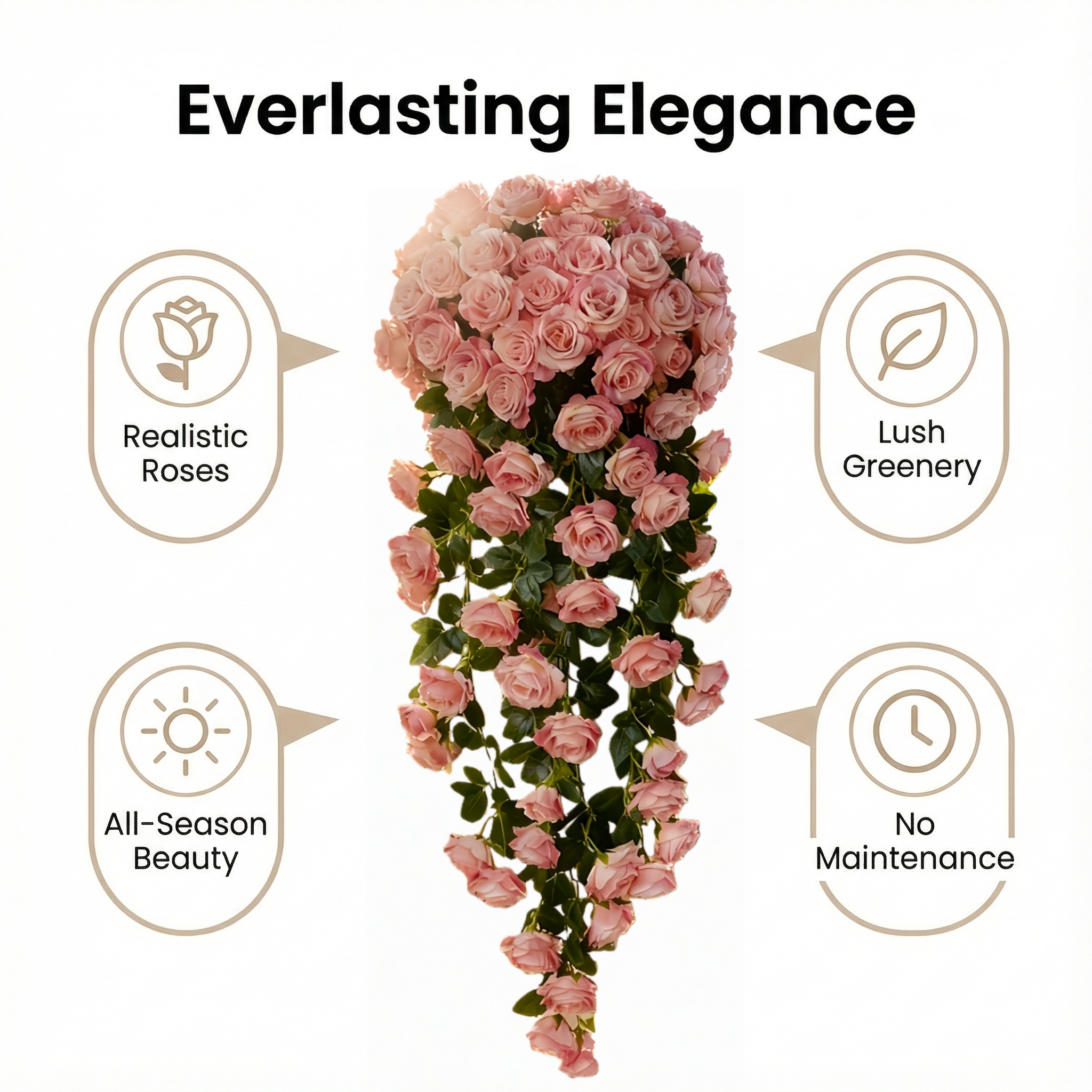 Large Realistic Artificial Rose Hanging Vine Bouquet
