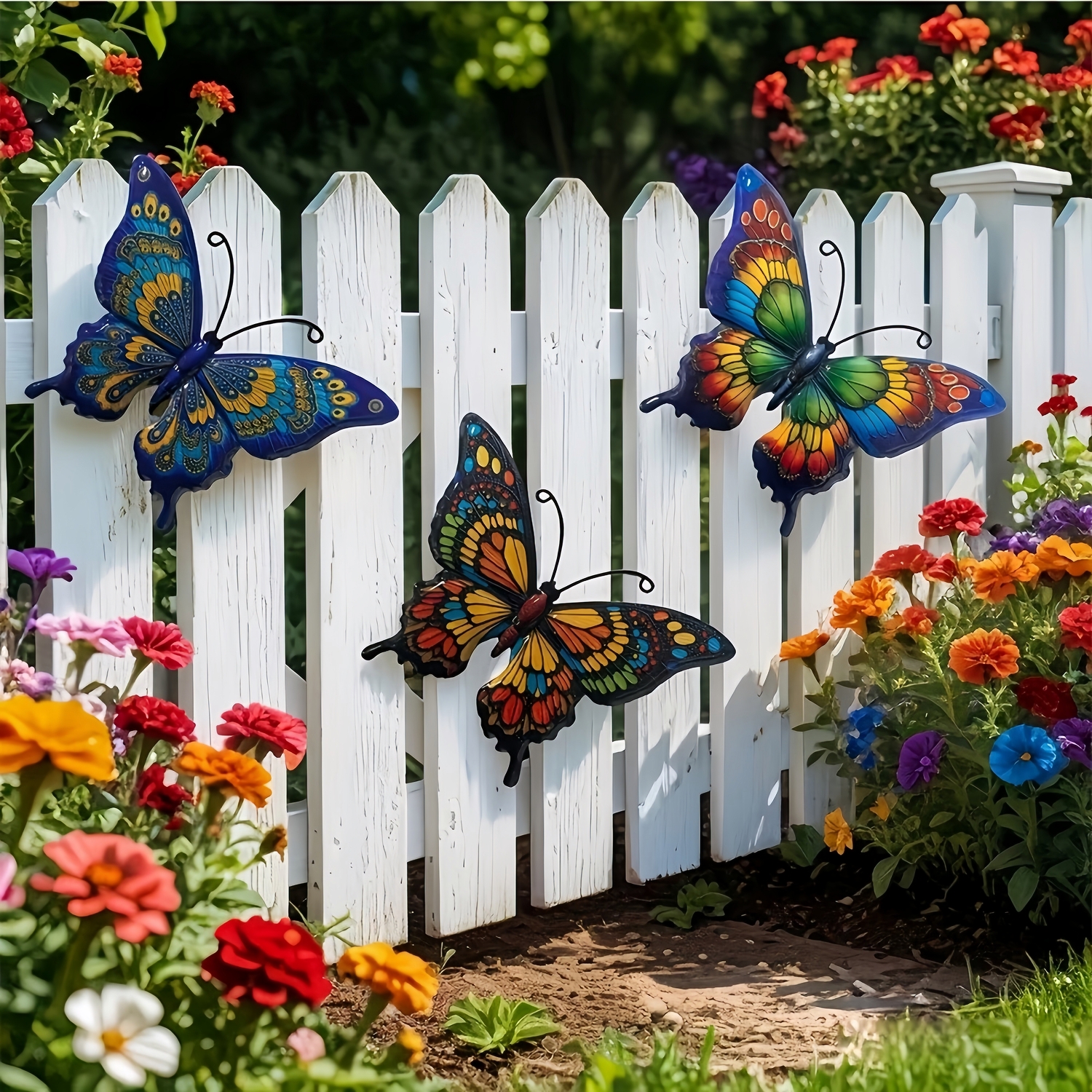 Set of 3 Colorful Metal Butterfly Wall Decor